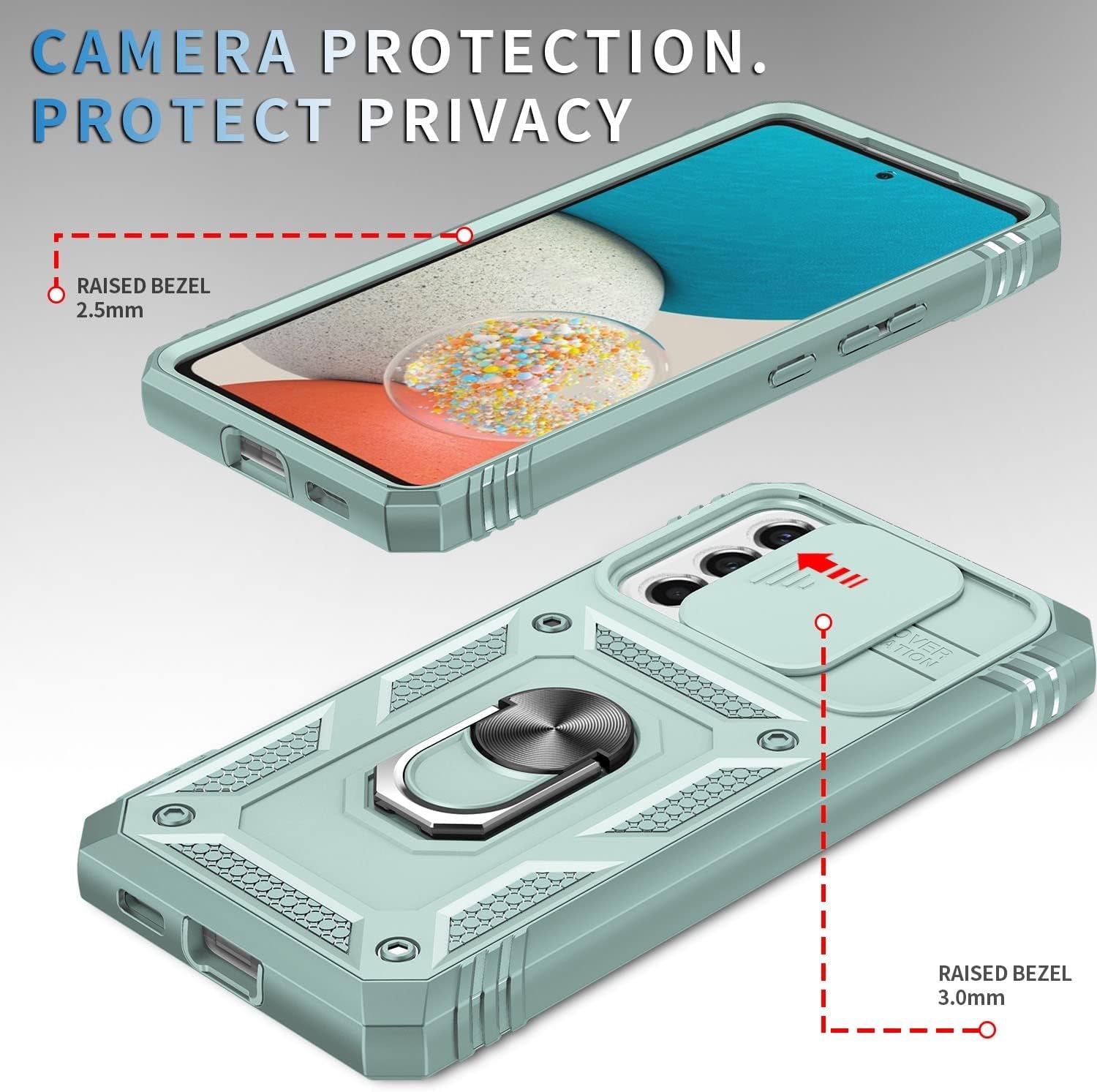 Case for Galaxy A53 5G, Camera Cover Phone Case with Rotation Ring Stand for Samsung Galaxy A53 5G - Green