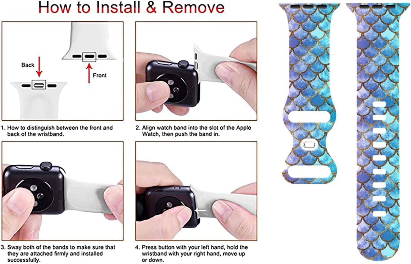 Fish Scales Watch Band Compatible with Apple Watch, Iwatch Bands All Series Soft Silicone Strap Adjustable Replacement