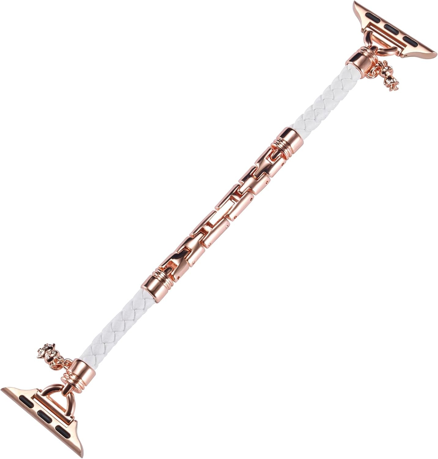 Braided Leather Band Compatible with Apple Watch 38Mm 40Mm 41Mm 42Mm 44Mm 45Mm 49Mm, Bling Crystal Pendant Strap Dressy Metal Bracelet for Iwatch Series 9 8 7 6 5 4 3 2 1 SE Ultra