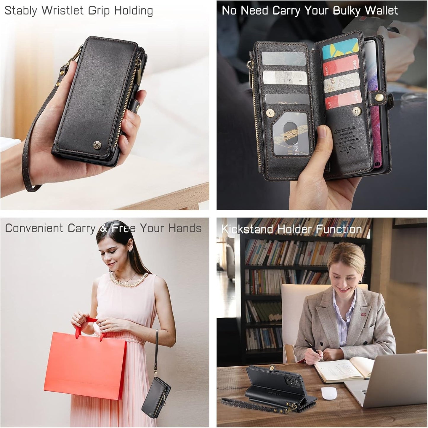 Defencase for Samsung Galaxy A53 5G Case, 【RFID Blocking】 for Samsung A53 5G Case Wallet for Women Men, PU Leather Magnetic Flip Strap Zipper Card Holder Wallet Phone Case for Galaxy A53 5G, Black