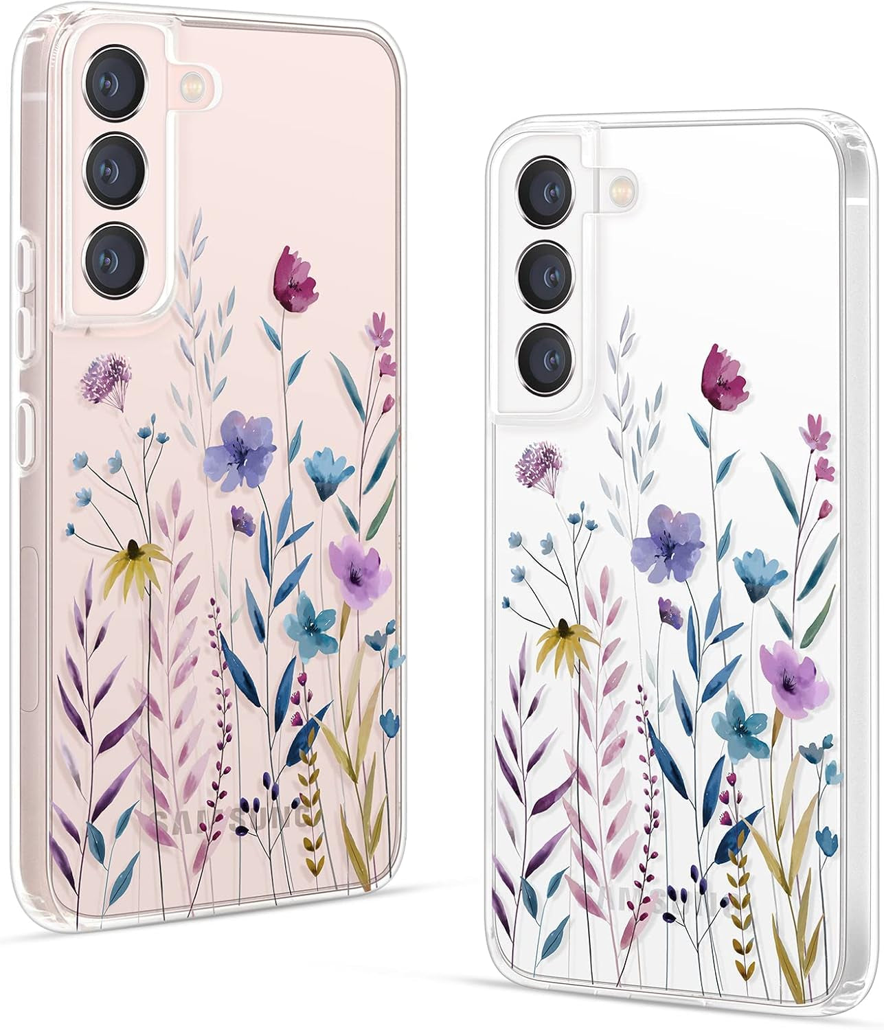 Gronda Case for Samsung Galaxy S22 Cute Floral Design Case for Galaxy S22 anti Yellowing Slim S22 Phone Case for Women, Flowers Blooming
