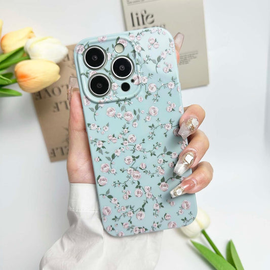DYFYFKDI Floral Case for Iphone 15 Pro Cute Flower Rose Pattern Aesthetic Iphone 15 Pro Case Vintage Girls Women,Oil Flowers Girly Trendy Slim Fit TPU Shockproof Protective Case, Blue  DYFYFKDI   