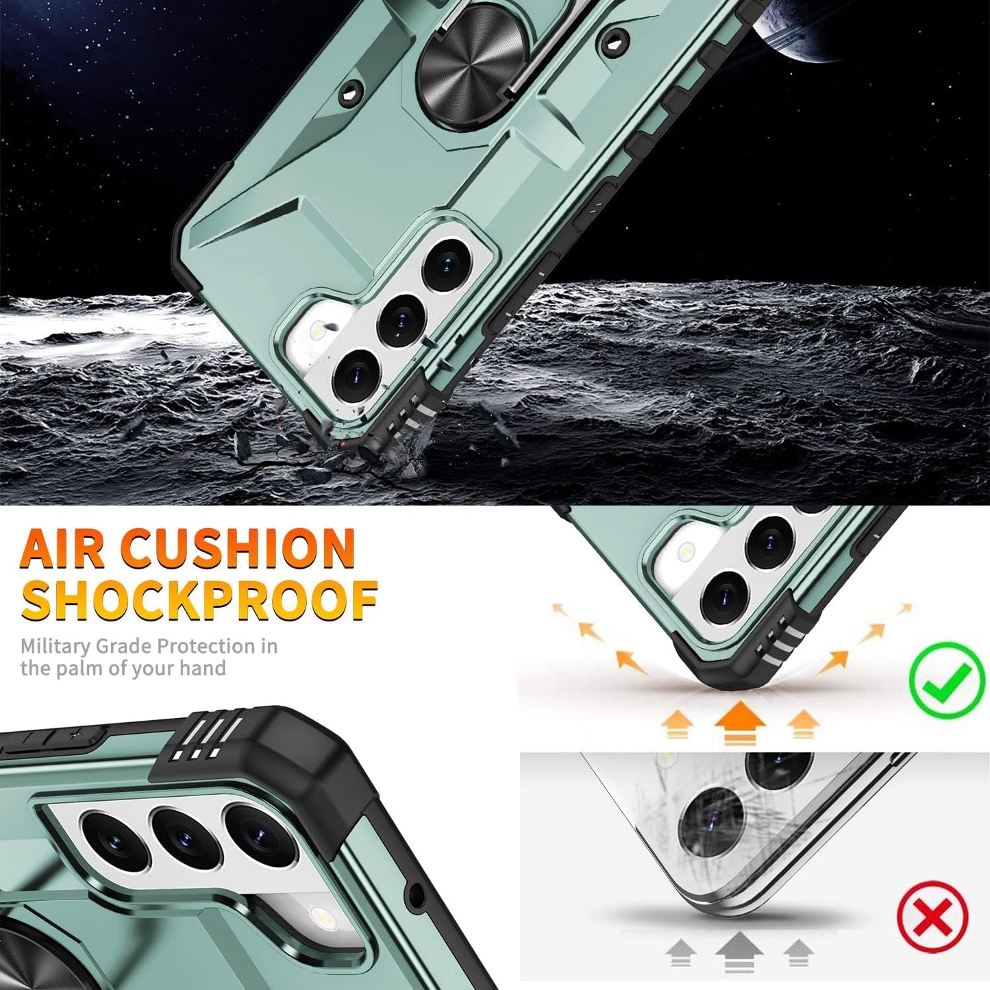 Case for Samsung Galaxy S22 plus Case Galaxy S22+ Case Military Grade Drop Case with Kickstand Ring Magnetic Holder Shockproof Protective for Galaxy S22 plus S22+ Phone Case (Midnight Green)