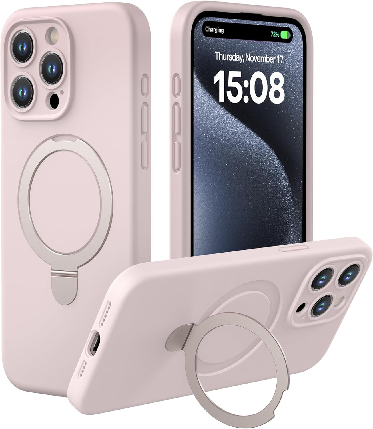 Cellever Magnetic Silicone for Iphone 15 Pro Case [Camera Cover] Military Grade Protection [Compatible with Magsafe] [Slim] Durable Soft Grip Cover with Kickstand, Black  CellEver   