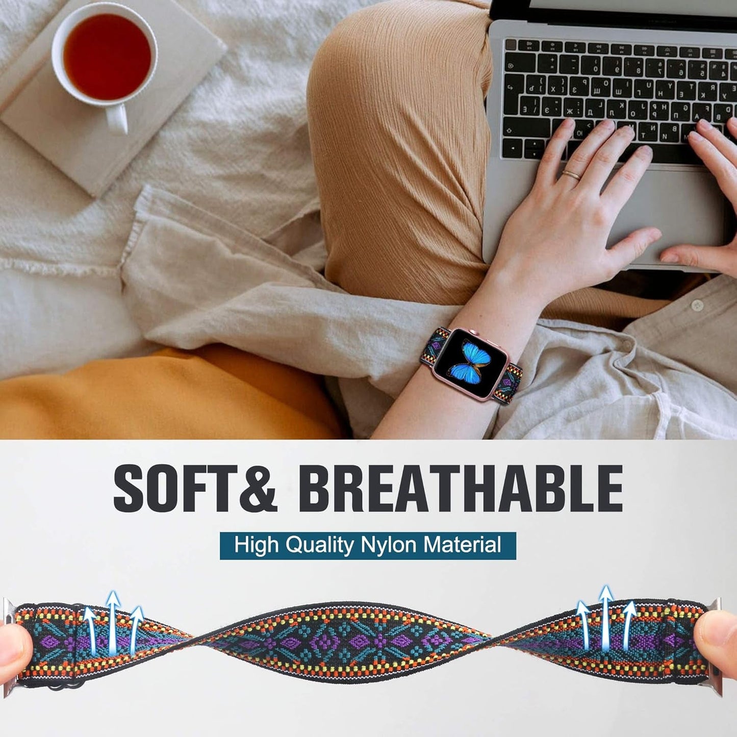 Dsytom 3 Pack Elastic Band Compatible with Apple Watch Bands 38Mm 41Mm 40Mm 42Mm 44Mm 45Mm 49Mm, Adjustable Stretchy Nylon Bands for Iwatch Series 9 Ultra 2 8/7/6/5/4/3/2/1 SE Strap for Women