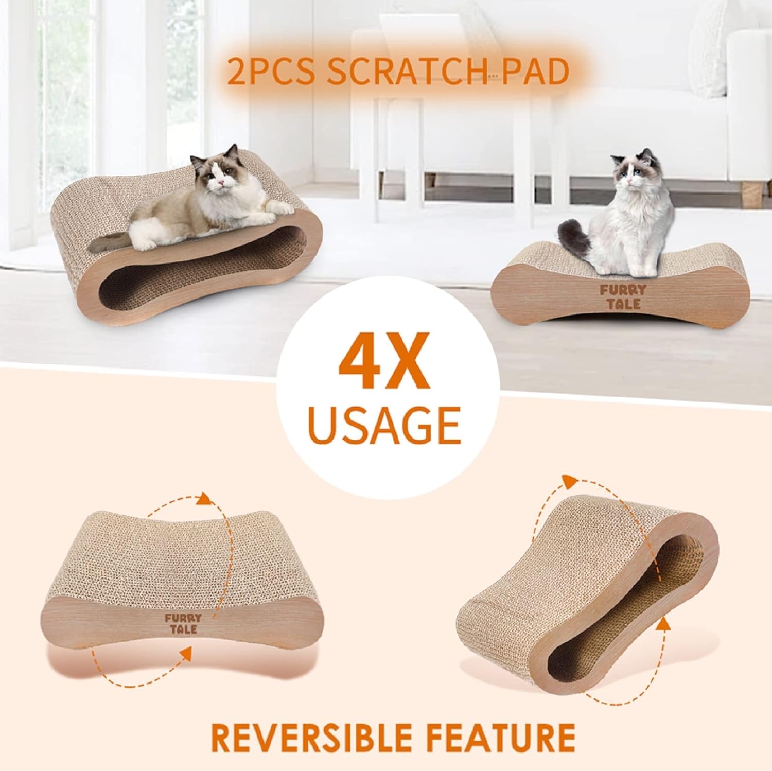 2 in 1 Large Cat Scratcher Pad - Corrugated Cardboard Ultimate Infinity Cat Scratching Board, Reversible Cat Lounge Scratcher for Indoor Cats