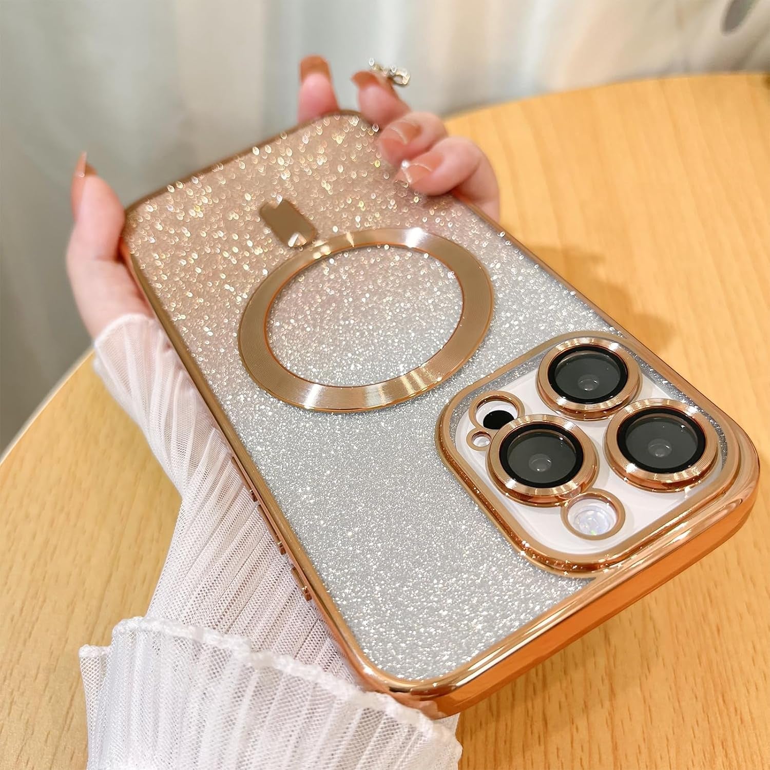 Illians Case for Iphone 14 Pro Max (Compatible with Magsafe) Camera Lens Protector Glitter Bling Plating Case Shockproof Protection Anti-Scratch Iphone 14 Pro Max Case for Women Men - Blue  Illians Glitter Gold  