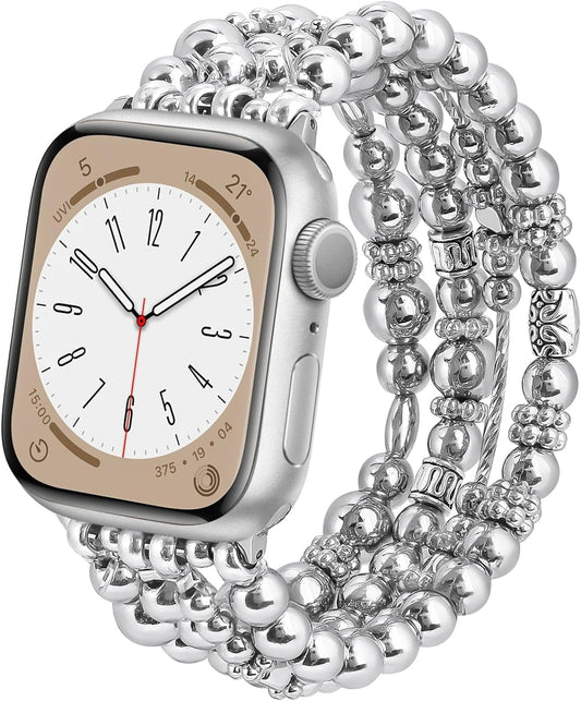 Beaded Bracelet Compatible for Apple Watch Band 40Mm/38Mm/41Mm 42Mm/44Mm/45Mm Series 9 8 7 SE Series 6/5/4Women,Fashion Elastic Beads Stretch Strap Replacement for Iwatch Bands Series 3/2/1