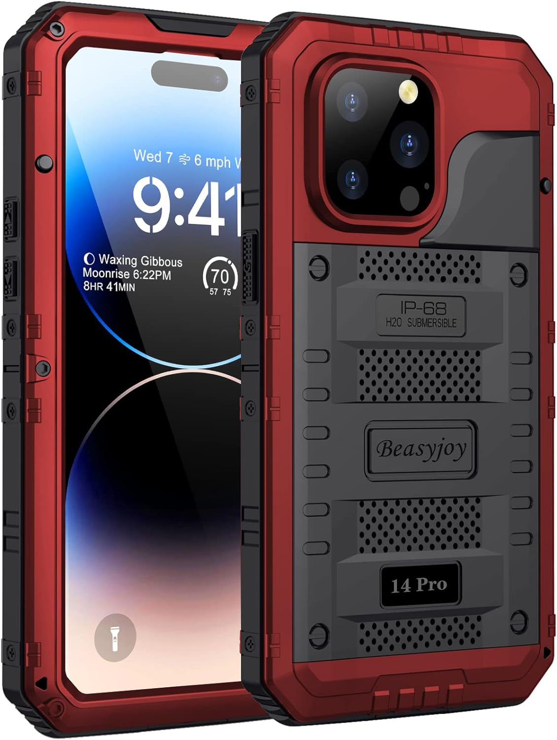 Beasyjoy Waterproof Case for Iphone 14 Pro, Metal Full Body Sealed Phone Case with Built-In Screen Protector, Military Grade Heavy Duty Defender Armor Shockproof Rugged Case 6.1 Inch, Camo  Beasyjoy Red Iphone 14 Pro 