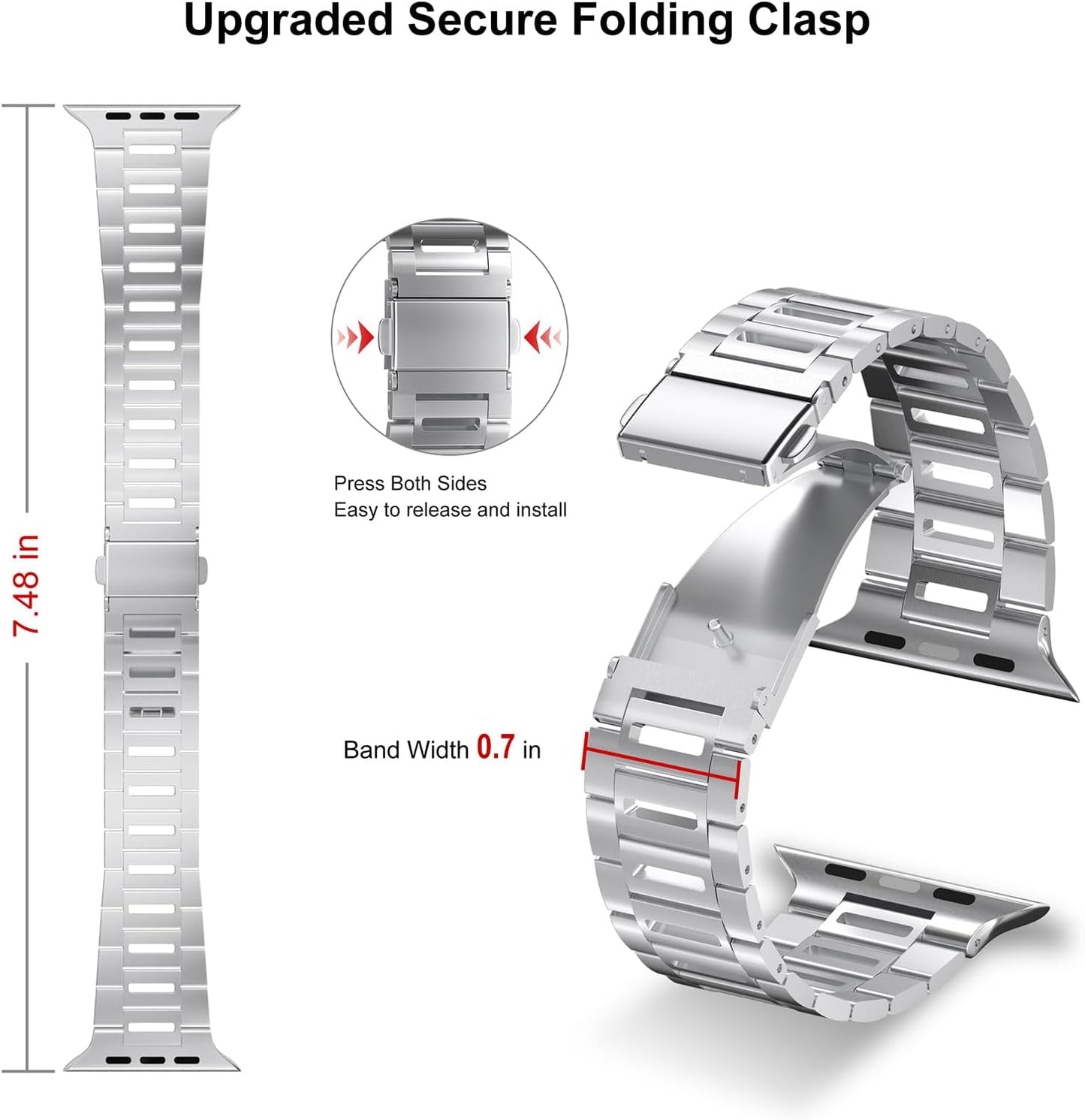 Finestone Metal Band for Apple Watch - Stainless Steel Apple Watch Band Compatible with Apple Watch 41Mm 40Mm 38Mm - Slim Hollow-Out Design Strap for Iwatch Series 9/8/7/6/5/4/3/2/1 SE Women Men Silver