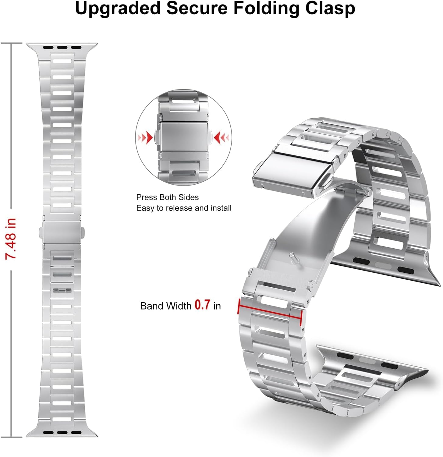 Finestone Metal Band for Apple Watch - Stainless Steel Apple Watch Band Compatible with Apple Watch 41Mm 40Mm 38Mm - Slim Hollow-Out Design Strap for Iwatch Series 9/8/7/6/5/4/3/2/1 SE Women Men Silver