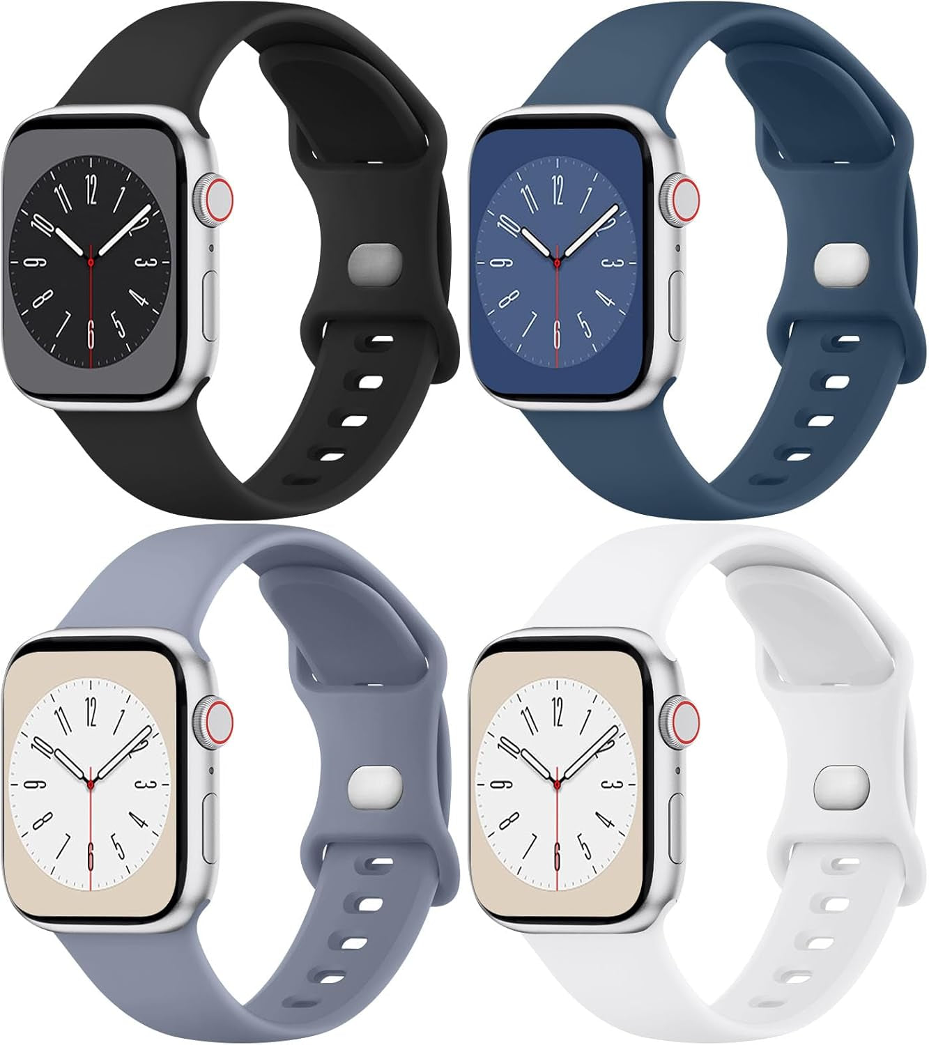 4 Pack Silicone Bands Compatible with Apple Watch Band 38Mm 40Mm 41Mm 42Mm 44Mm 45Mm 49Mm, Soft Waterproof Wristbands Sport Straps for Iwatch Series 9 Ultra SE 8 7 6 5 4 3 2 1 Women Men