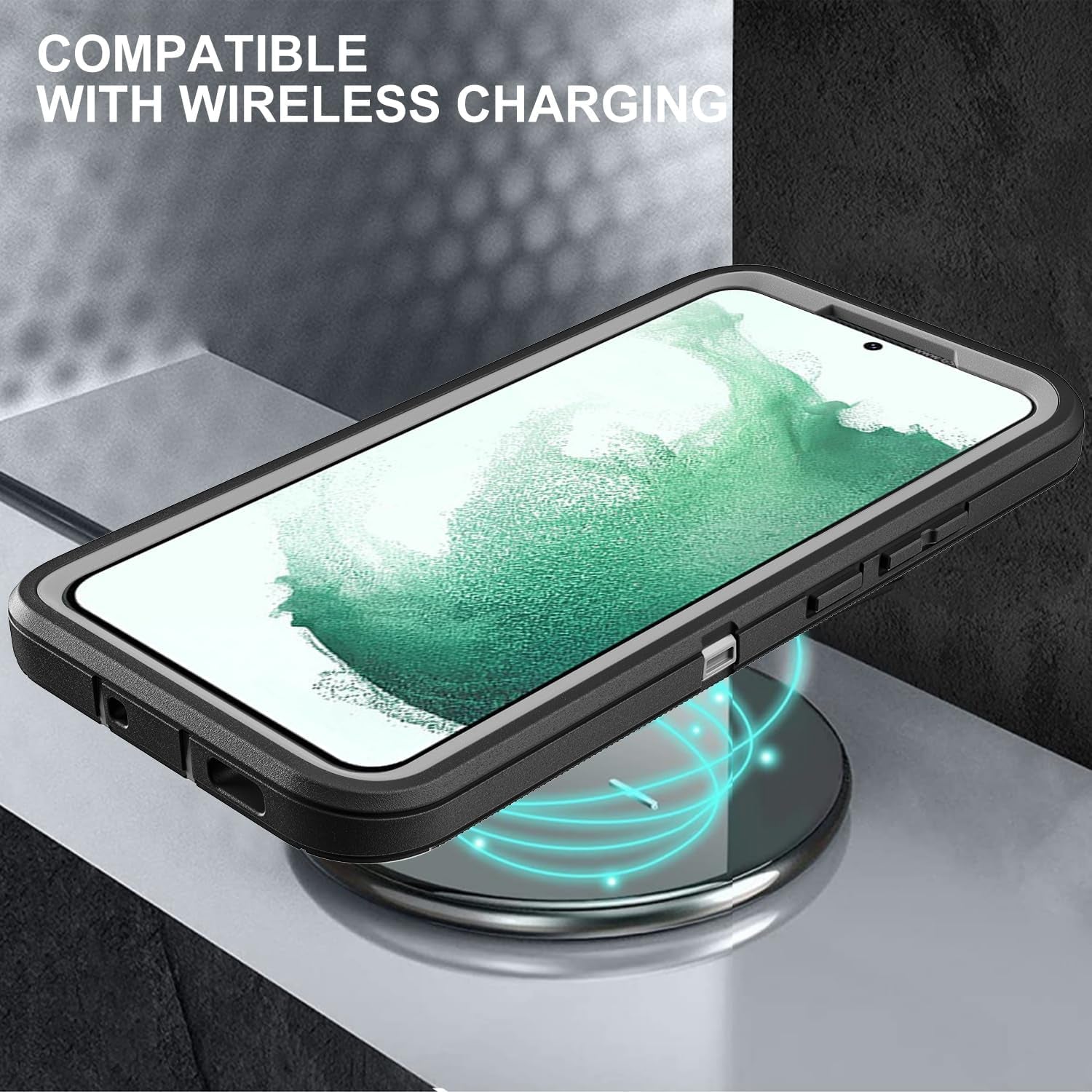 For Samsung Galaxy S22 plus Case, with 2Pcs [Self Healing Flexible TPU Screen Protector & Camera Lens Protector] Military Grade 3 in 1 Heavy Duty Case for Galaxy S22 plus 5G (Black/Grey)