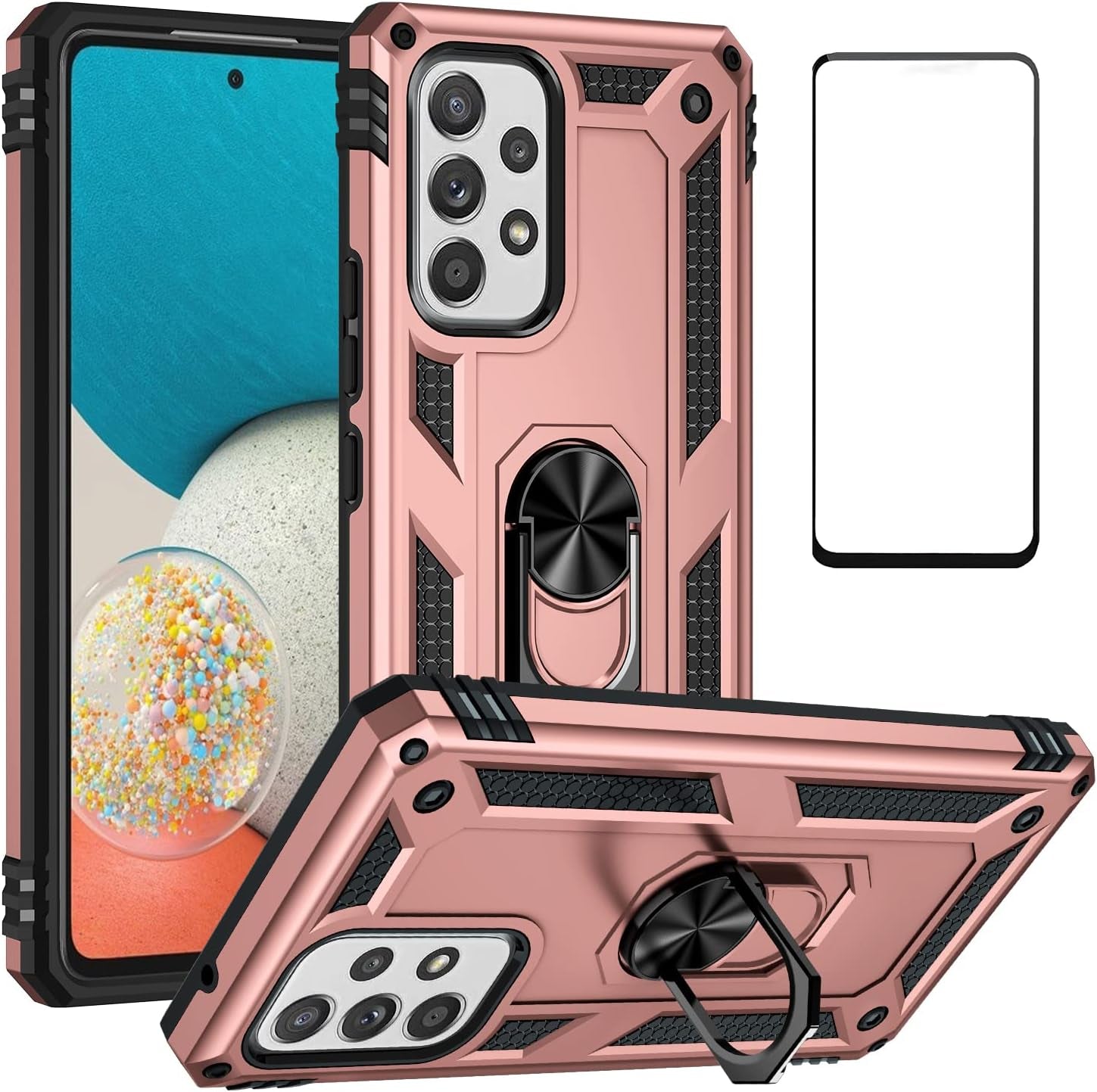 For Samsung Galaxy A53 5G Case with Screen Protector,Ring Kickstand Heavy Duty Protection Dual Layer Military Grade Drop Proof Protective Cover Hard Shell Phone Case for Samsung A53 5G (Green)