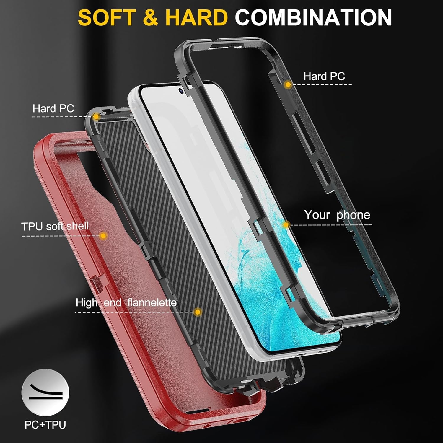 AYMECL for S22+ Case,Galaxy S22+ Case,Samsung S22+ Case [Military Grade] 3 in 1 Full Body Shockproof Dust/Drop Proof Heavy Duty Protection Cover,For Samsung Galaxy S22 plus 6.6 Inch,Black+Red