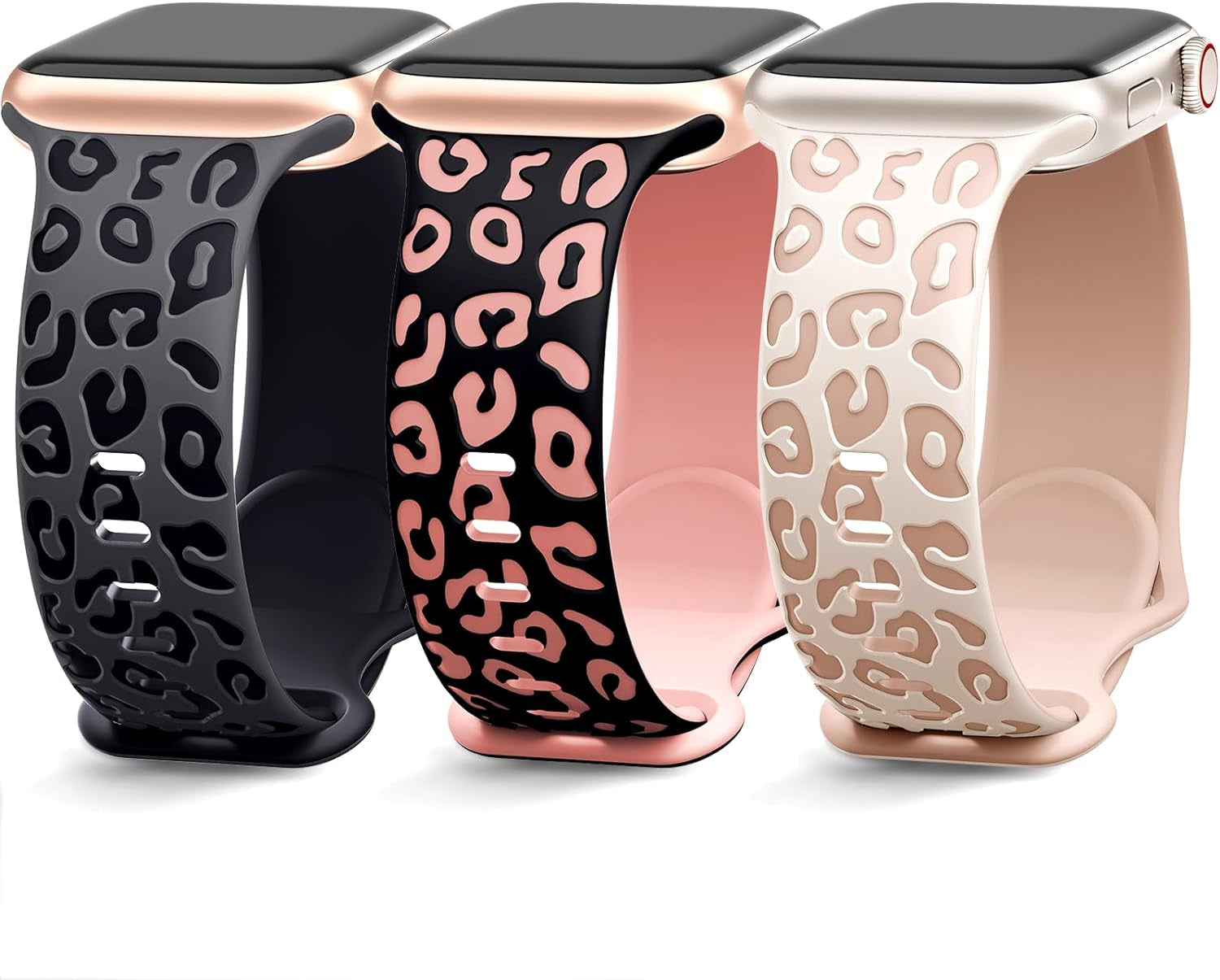 3 Pack Engraved Leopard Bands Compatible with Apple Watch Band 40Mm 41Mm 38Mm 45Mm 44Mm 42Mm 49Mm for Women Men,Cheetah Cute Sport Silicone Strap for Iwatch Series 9 Ultra/Ultra 2 SE 8 7 6 5 4 3 2 1