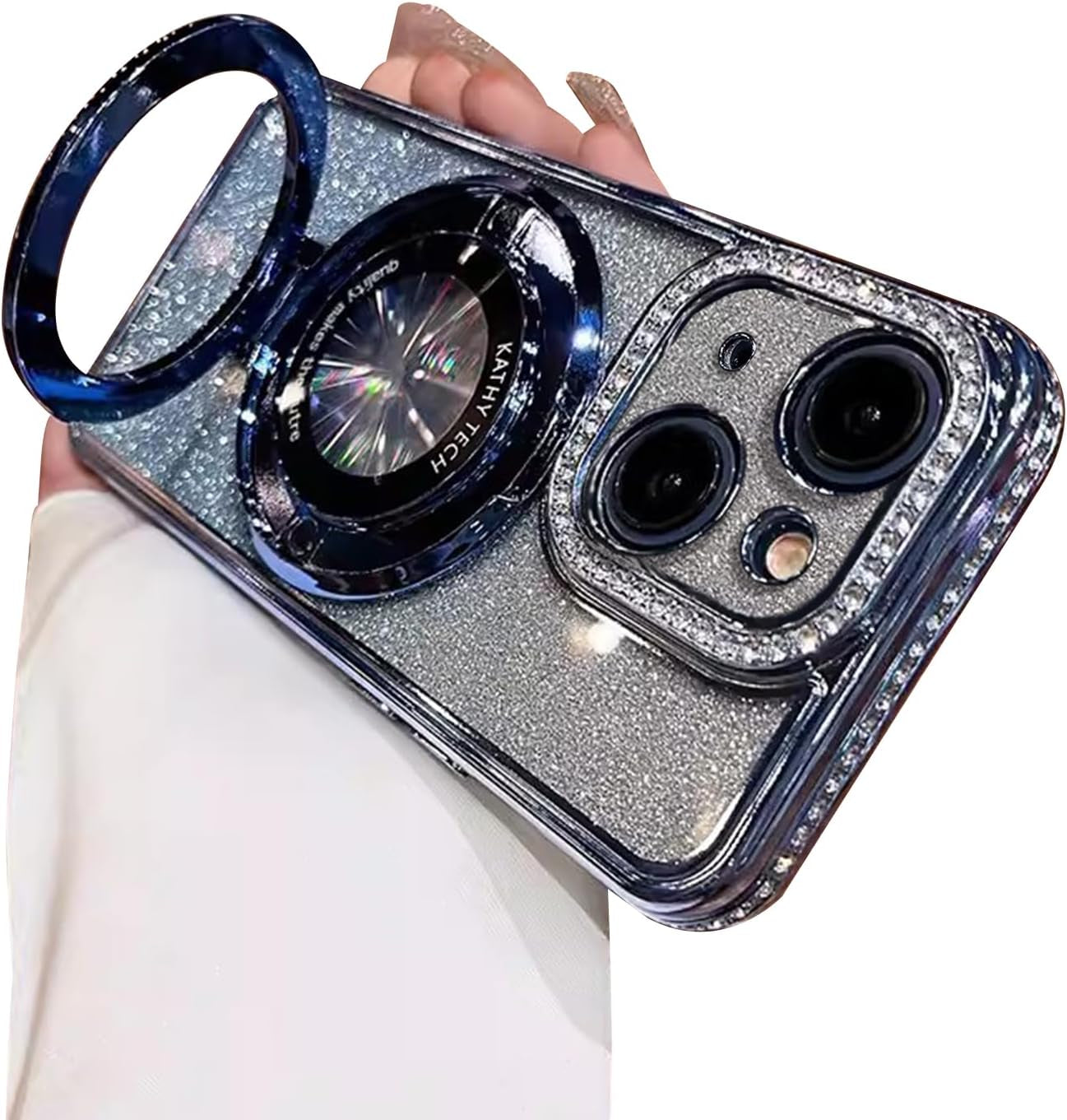 Fycyko Magnetic Case for Iphone 15 Pro Max with Holder Stand,Rhinestone Glitter Plated Bling Luxury Phone Case（Compatible with Magsafe） Shockproof Kickstand Design for Iphone 15 Pro Max-Pink  Fycyko Blue Iphone 15 