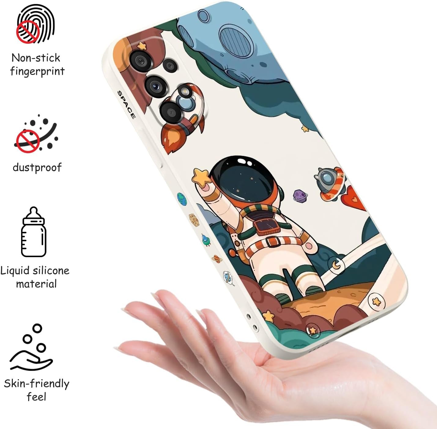 For Samsung Galaxy A53 5G Case Side Creative Design Soft Silicone Drop Protective Flower Case for Samsung A53 5G-Astronaut White
