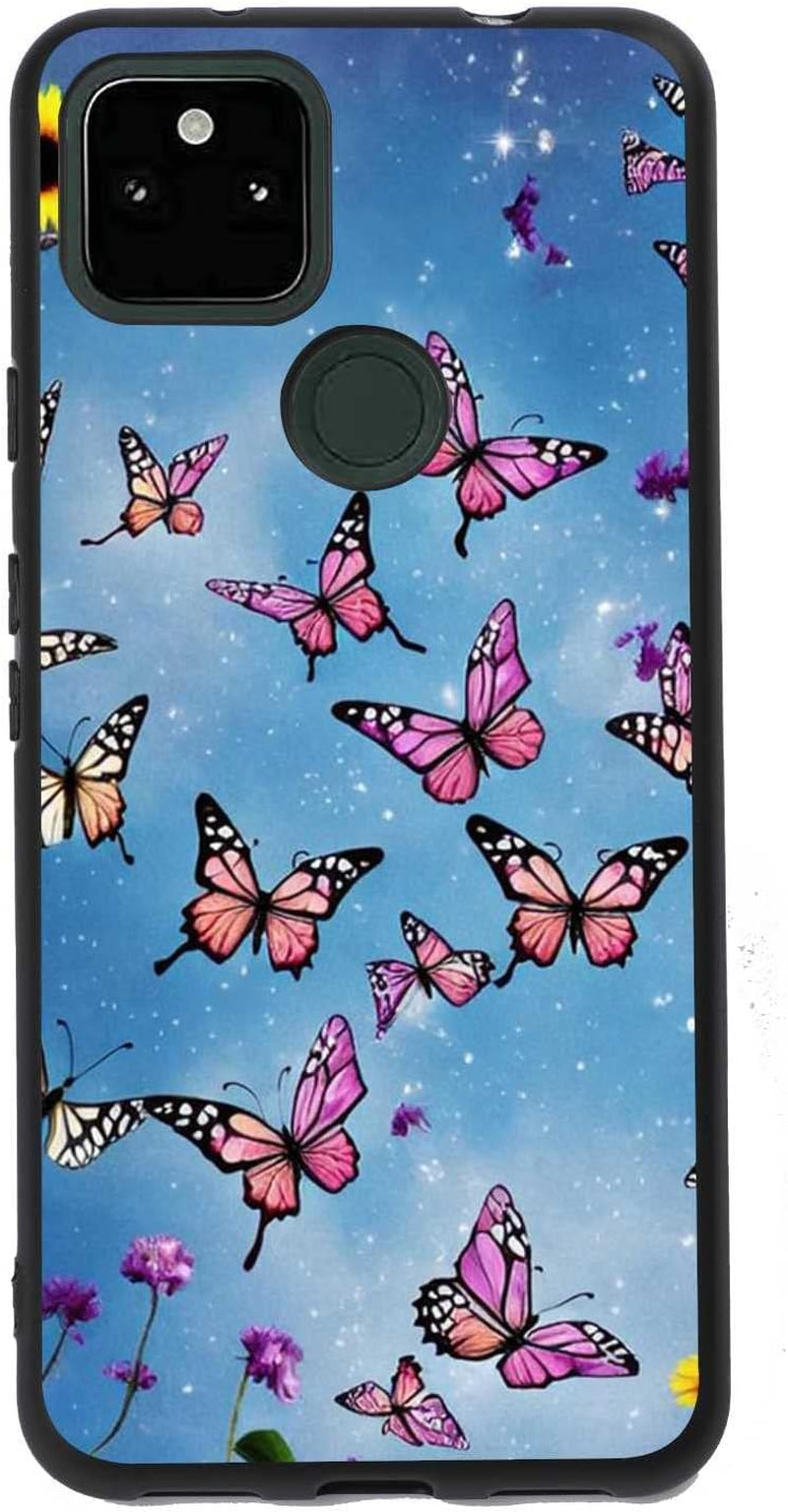 Compatible with Google Pixel 5A 5G Anime Case, Anime Nature Landscape Collage Pattern for Google Case Men Women, Soft Silicone Trendy Shockproof Case for Google  taciengbo Butterfly Blue Sky  