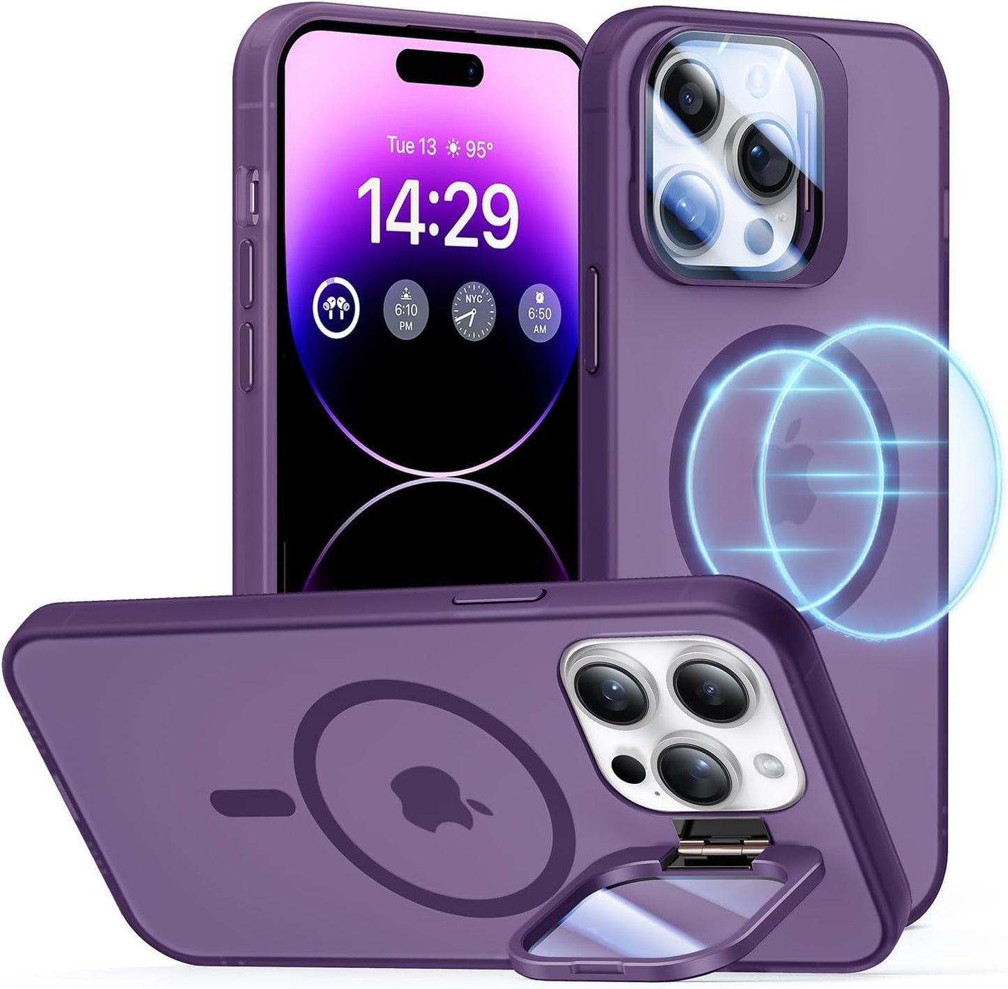 Degeca for Iphone 14 Pro Case, Military Grade Drop Protection, Compatible with Magsafe, Built-In Stash Stand & Camera Lens Protector, Magnetic Phone Case 6.1", Blue  degeca Purple Only For Iphone 14 Pro Max 6.7'' 