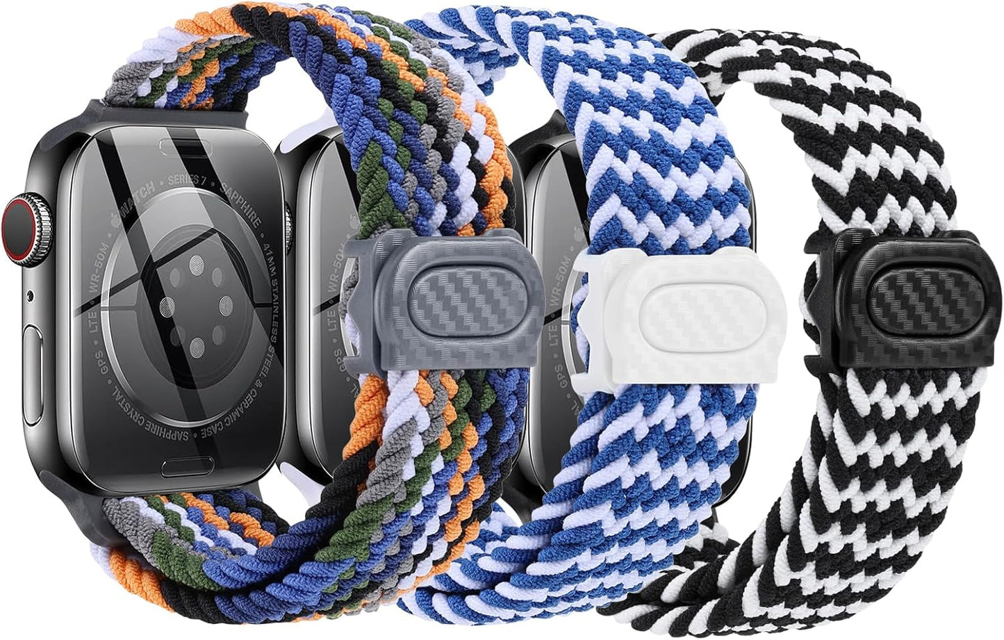 Braided Band for Kids Apple-Watch Band - 3 Pack Nylon Elastic Adjustable Replacement Bands for Iwatch Ultra Series 9 8 7 6 5 4 3 SE SE2 38Mm 40Mm 41Mm 42Mm 44Mm 45Mm 49Mm for Teen Girls Boys Wrist