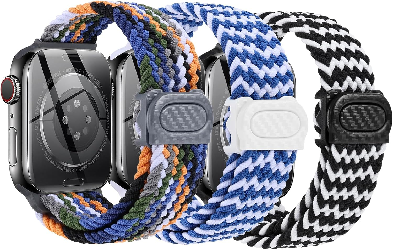 Braided Band for Kids Apple-Watch Band - 3 Pack Nylon Elastic Adjustable Replacement Bands for Iwatch Ultra Series 9 8 7 6 5 4 3 SE SE2 38Mm 40Mm 41Mm 42Mm 44Mm 45Mm 49Mm for Teen Girls Boys Wrist