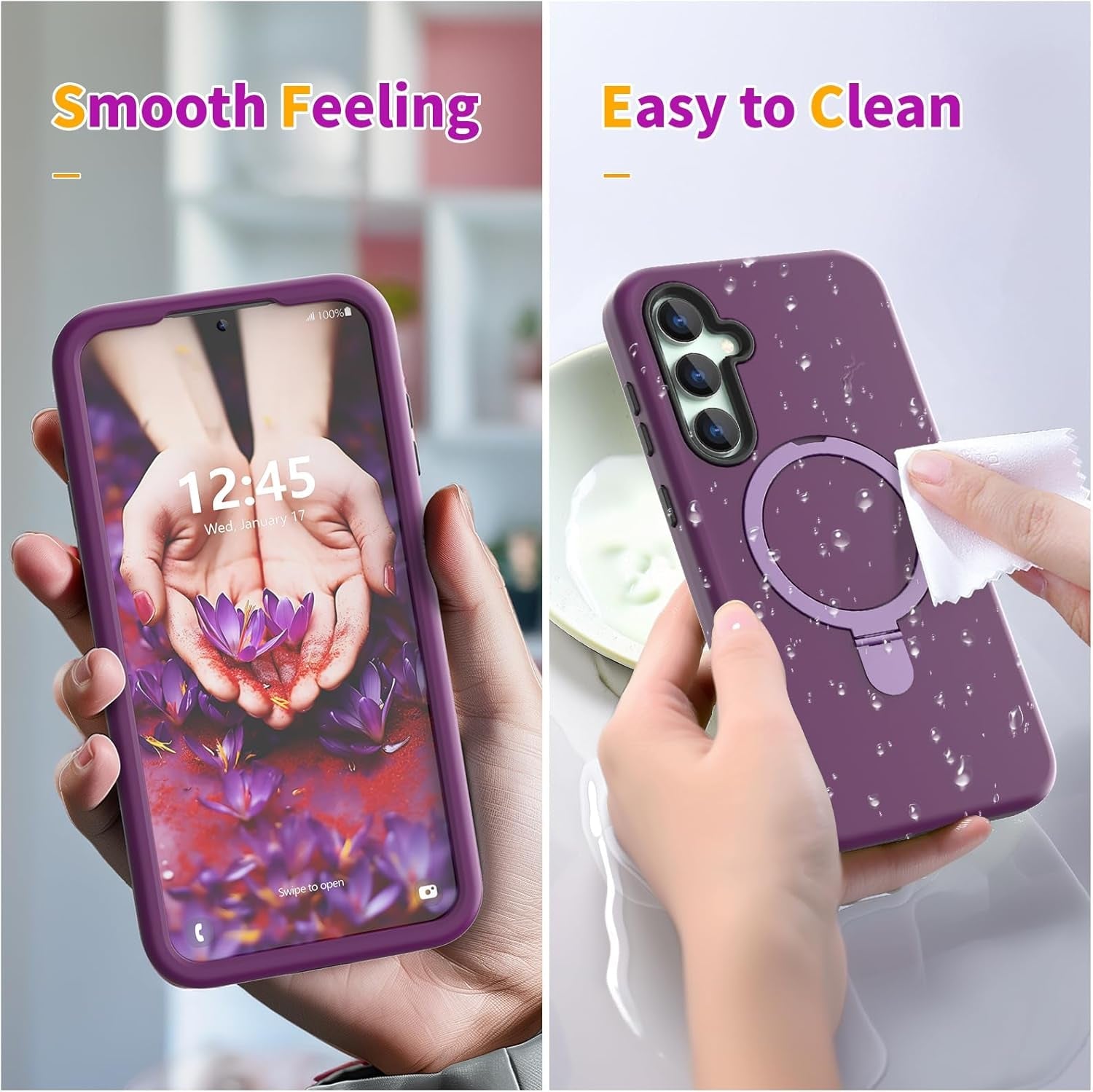 ACKETBOX Magnetic Designed for Samsung Galaxy S23 FE Case,With Screen+Camera Lens Protector+Kickstand,Case for Galaxy S23 FE 5G 6.4"（Deep Purple）