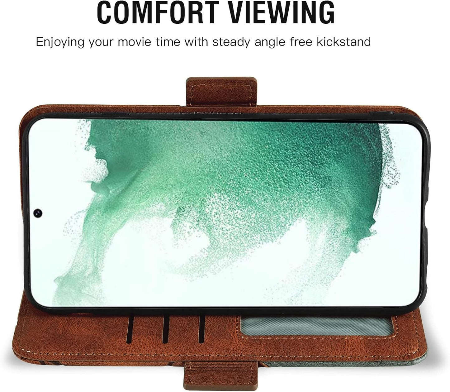 Asuwish Compatible with Samsung Galaxy S22 plus S22+ 5G Wallet Case Tempered Glass Screen Protector Leather Flip Card Holder Stand Cell Accessories Phone Cover for S22+5G S22Plus 22S + S 22 22+ Brown