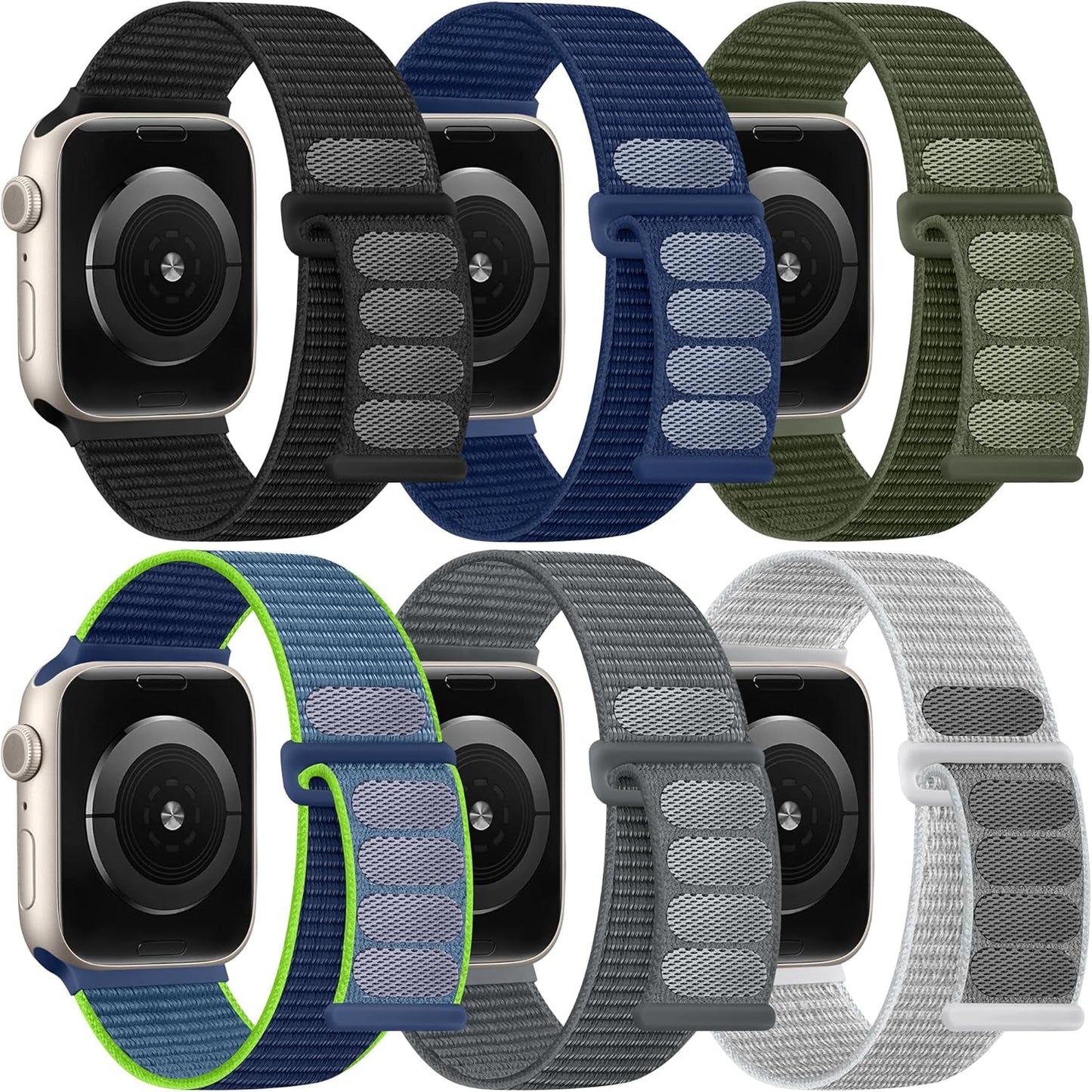 6 Pack Soft Nylon Sport Loop Bands Compatible with Apple Watch 38Mm 40Mm 41Mm 42Mm 44Mm 45Mm 49Mm for Women Men, Adjustable Braided Hook and Loop Straps for Iwatch Series 9 8 7 6 5 4 3 2 1 SE Ultra
