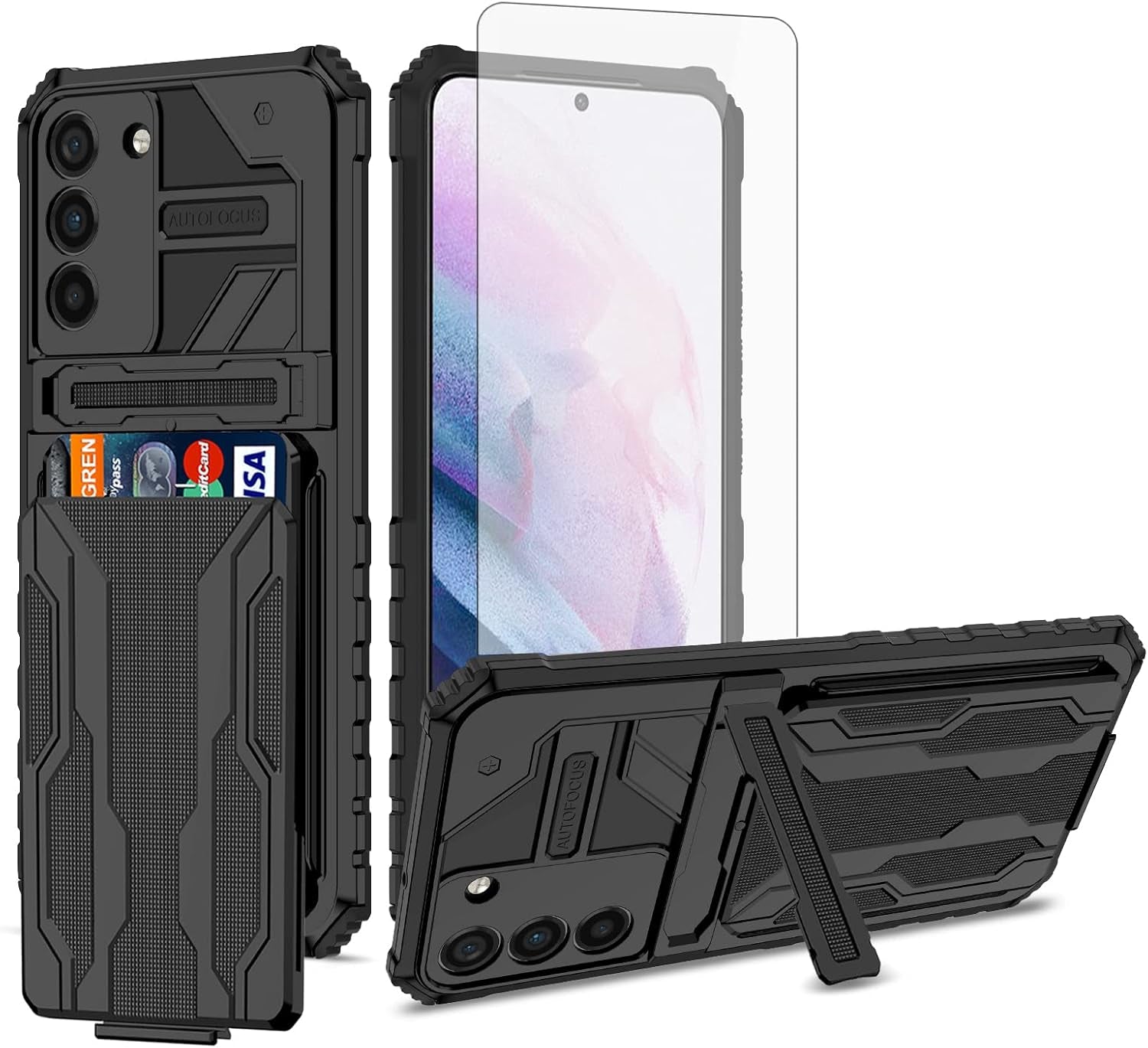 Asuwish Phone Case for Samsung Galaxy S22 plus S22+ 5G with Tempered Glass Screen Protector Cover and Slim Credit Card Holder Stand Cell Accessories S22+5G S22Plus 22S + S 22 22+ Women Men Pink