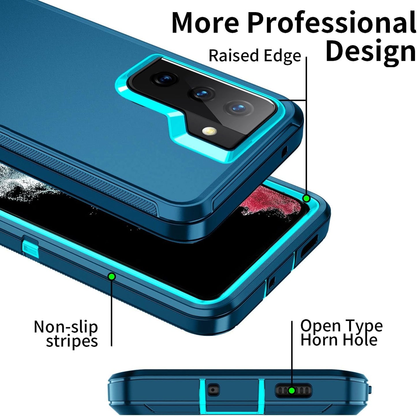 For Galaxy S22 Case,Heavy Duty Shockproof Dust/Drop Poof 3 Layers Full Bady Protection Rugged Cover Case for Galaxy S22,Turquoise