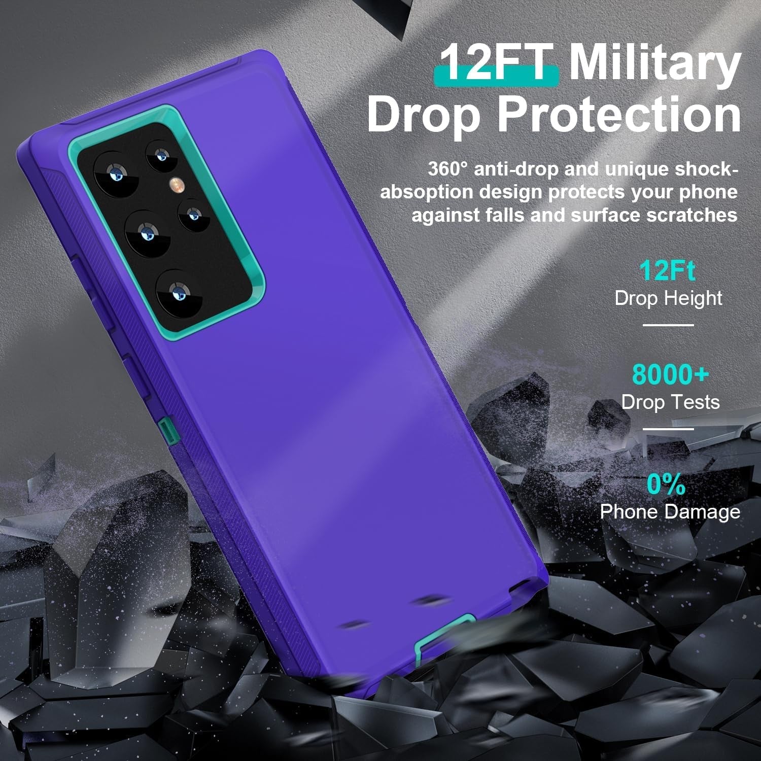 FEIYAR HOME for Samsung Galaxy S22 Ultra Case: [Military Grade Shockproof] with 2 [Camera Lens Protector] [No Screen Protector] Heavy Duty Protection Phone Case for Galaxy S22 Ultra 5G-Purple Green