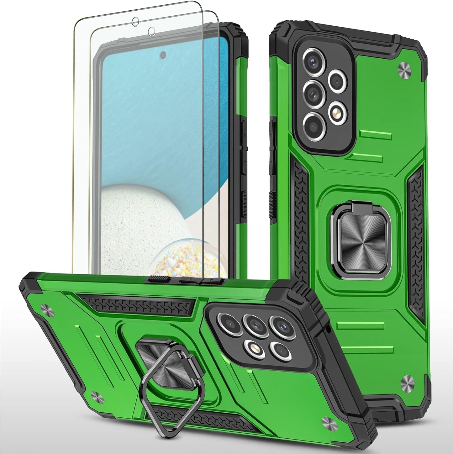 AYMECL Compatible with Galaxy A53 5G Case, Samsung A53 5G Case with Nano Explosion-Proof Film[2 Pack]， Military Grade Double Shockproof with Kickstand Case for Samsung Galaxy A53 5G-Purple