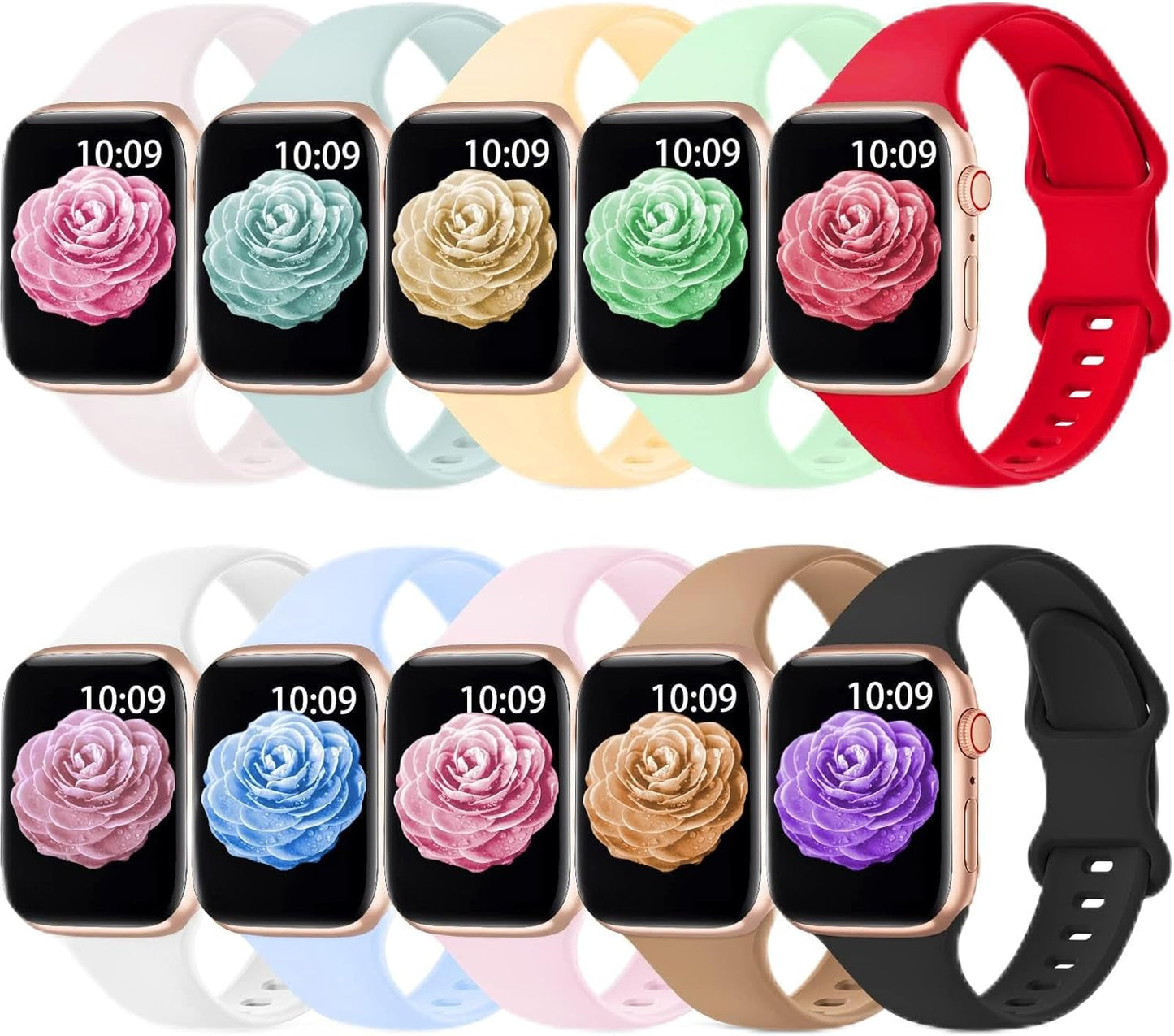 10 Pack Sport Bands for Apple Watch Band 40Mm 38Mm 41Mm 45Mm 44Mm 49Mm42Mm Women Men,Soft Silicone Waterproof Rubber Strap Wristbands for Iwatch Apple Watch Series Ultra SE 8 7 6 5 4 3 2 1 Band