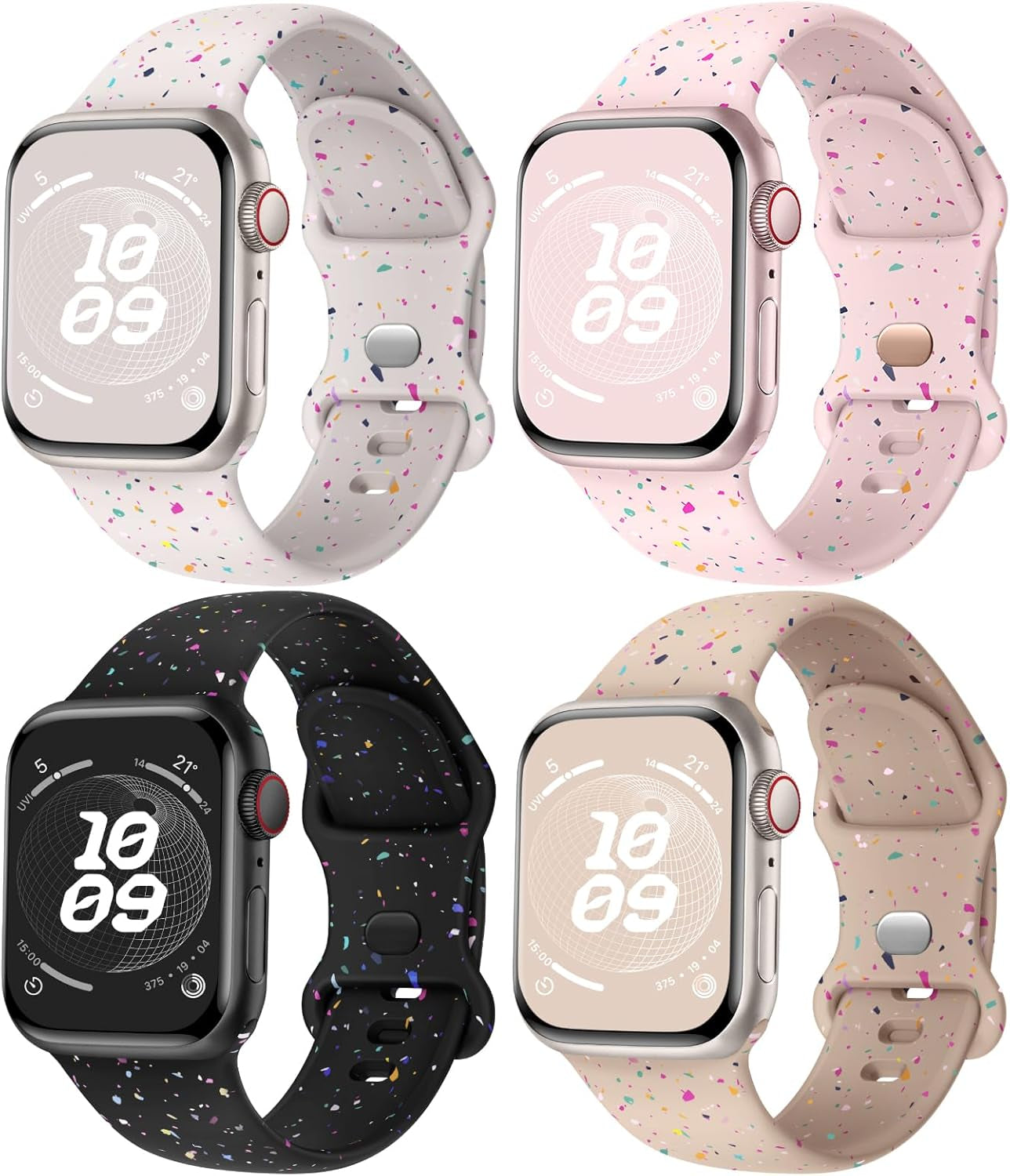 4 Pack Sport Band Compatible with Apple Watch Band 38Mm 40Mm 41Mm 42Mm 44Mm 45Mm 49Mm for Women Men, Recycled Plastic Soft Silicone Strap for Iwatch Series 9 8 7 6 5 4 3 2 1 Ultra SE
