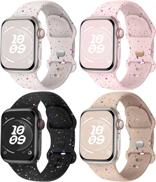 4 Pack Sport Band Compatible with Apple Watch Band 38Mm 40Mm 41Mm 42Mm 44Mm 45Mm 49Mm for Women Men, Recycled Plastic Soft Silicone Strap for Iwatch Series 9 8 7 6 5 4 3 2 1 Ultra SE