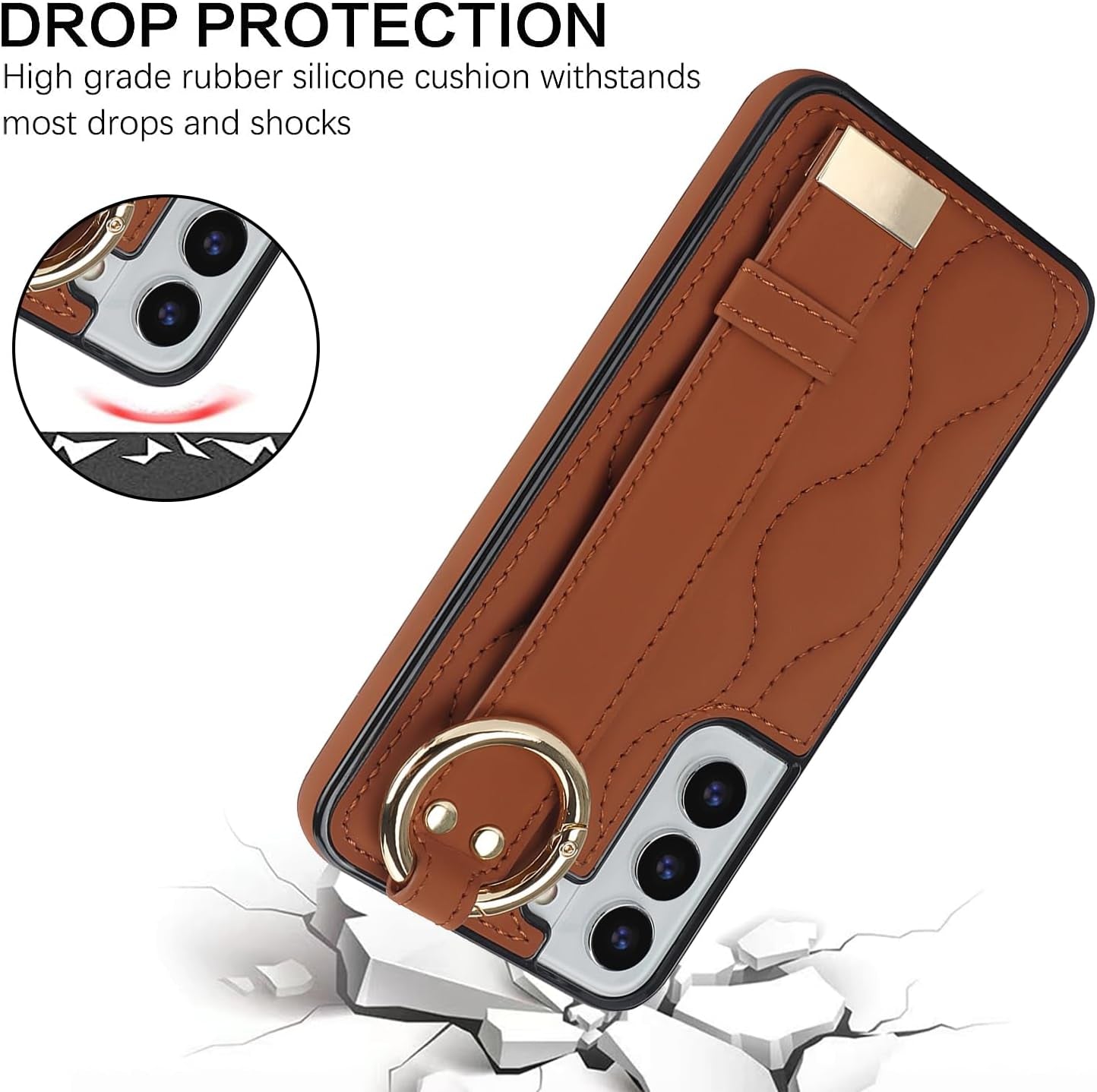 Asuwish Phone Case for Samsung Galaxy S22 plus S22+ 5G Cover with Screen Protector and Wrist Strap Kickstand Wristband Holder Ring Silicone Rubber Cell S22+5G S22Plus 22S + S 22 22+ Women Men Brown