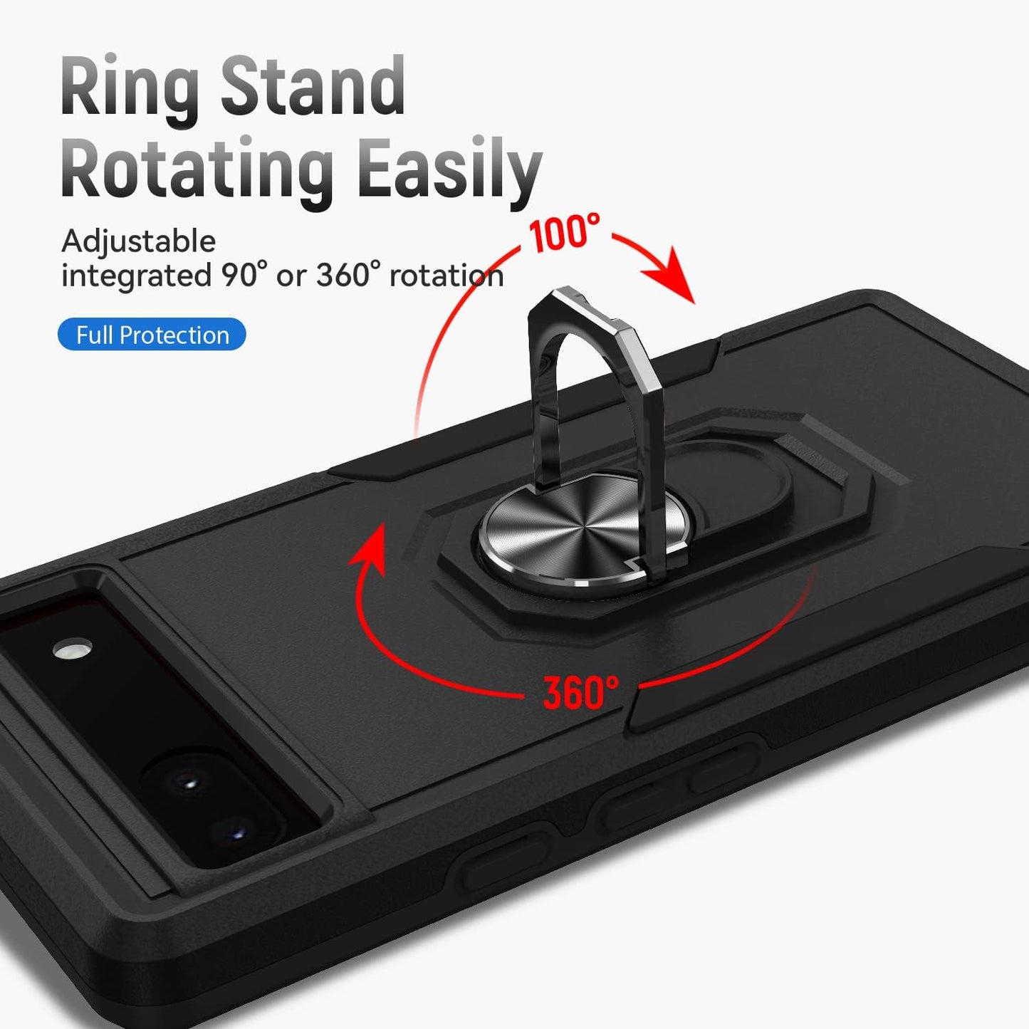For Google Pixel 6A 5G Case with Screen Protector, Military Grade Dual Layer Heavy Duty Shockproof Full Body Protective Phone Cover, Built in Rotatable Magnetic Ring Holder for 6A (Black)  Niecase   