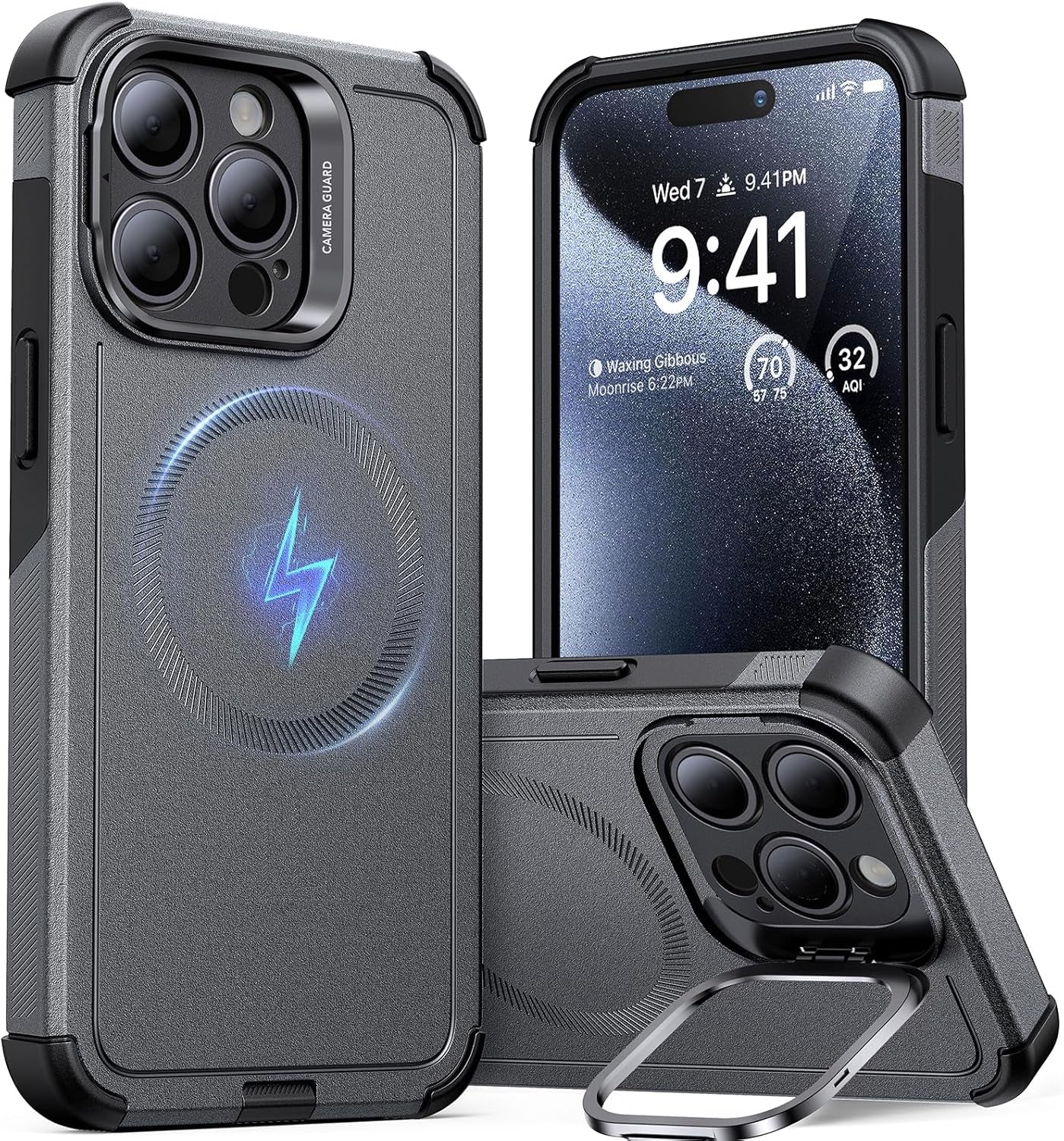 ESR for Iphone 17 Pro Case with Stash Stand, 7X Military-Grade Drop Protection with Camera Control, Shock-Absorbing Phone Rugged Cover, Compatible with Magsafe Accessories, Cyber Series, Black