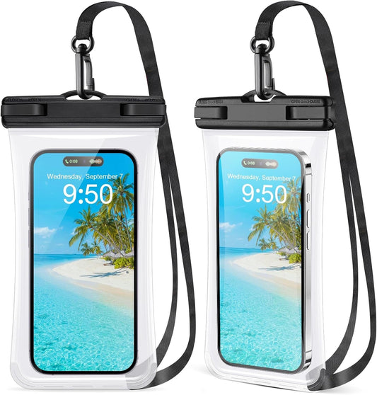 2 Pack Waterproof Phone Pouch, Waterproof Phone Case for Iphone 15 Pro Max Plus, Galaxy S24 S23 S22, Pixel 8A 7A up to 7.2", Underwater Dry Bag Beach Vacation, Black & Black