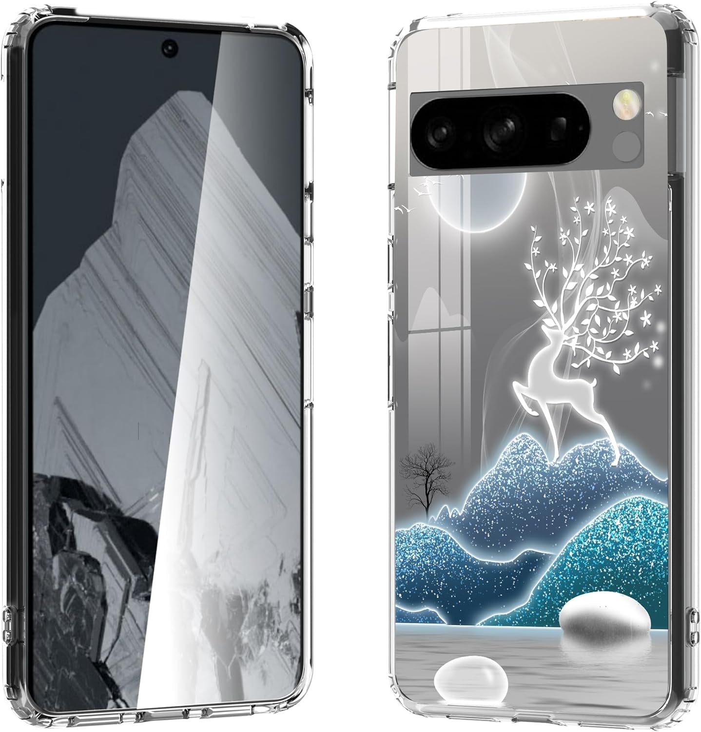 For Google Pixel 8 Clear Case with 3D Flower Printing Design, TPU+PC Slim Shock-Proof Protective Floral Cover for Women Girls, 6.2“ (Pic 5)  YIKECASE C-8 Google Pixel 8 Pro 