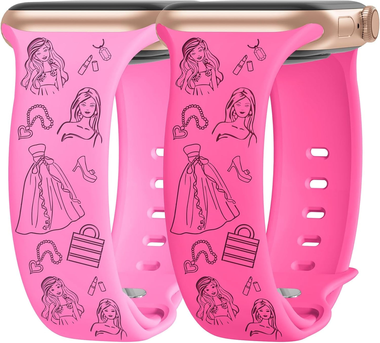 2 Packs Cute Engraved Bands Compatible with Apple Watch Bands 38Mm 40Mm 41Mm 44Mm 45Mm 42Mm 49Mm, Women Designer Soft Silicone Replacement Strap for Iwatch Series SE 9 8 7 6 5 4 3 2 1 Ultra