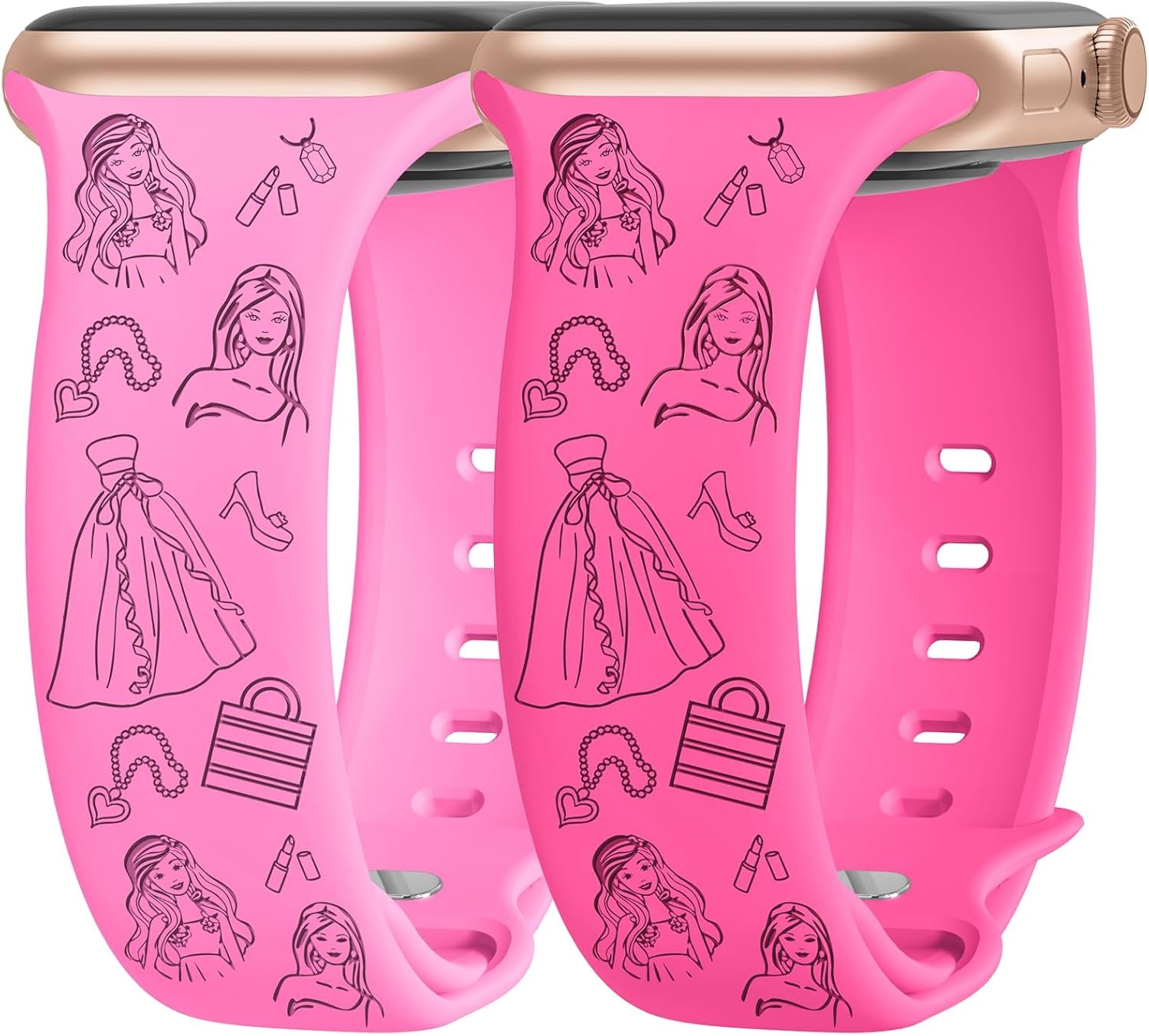 2 Packs Cute Engraved Bands Compatible with Apple Watch Bands 38Mm 40Mm 41Mm 44Mm 45Mm 42Mm 49Mm, Women Designer Soft Silicone Replacement Strap for Iwatch Series SE 9 8 7 6 5 4 3 2 1 Ultra