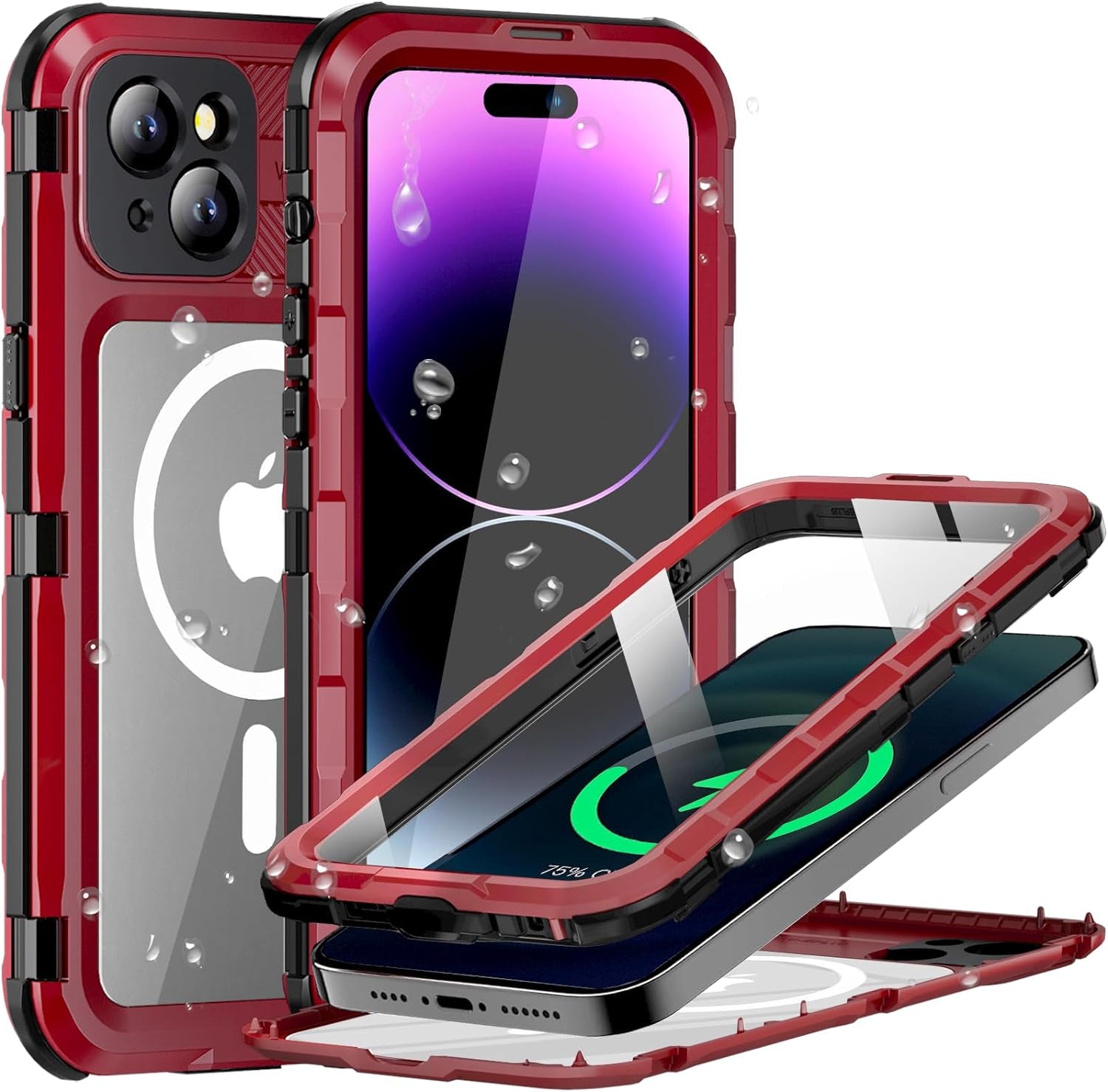 Evcing for Iphone 15 Pro Max Waterproof Case, [IP68 Underwater][Military Dropproof, Shockproof][Compatible with Magsafe][Full Body Metal], Heavy Duty Phone Cover for Iphone 15 Promax, 6.7 Inch (Black)  EVCING Red Iphone 13 / Iphone 14 
