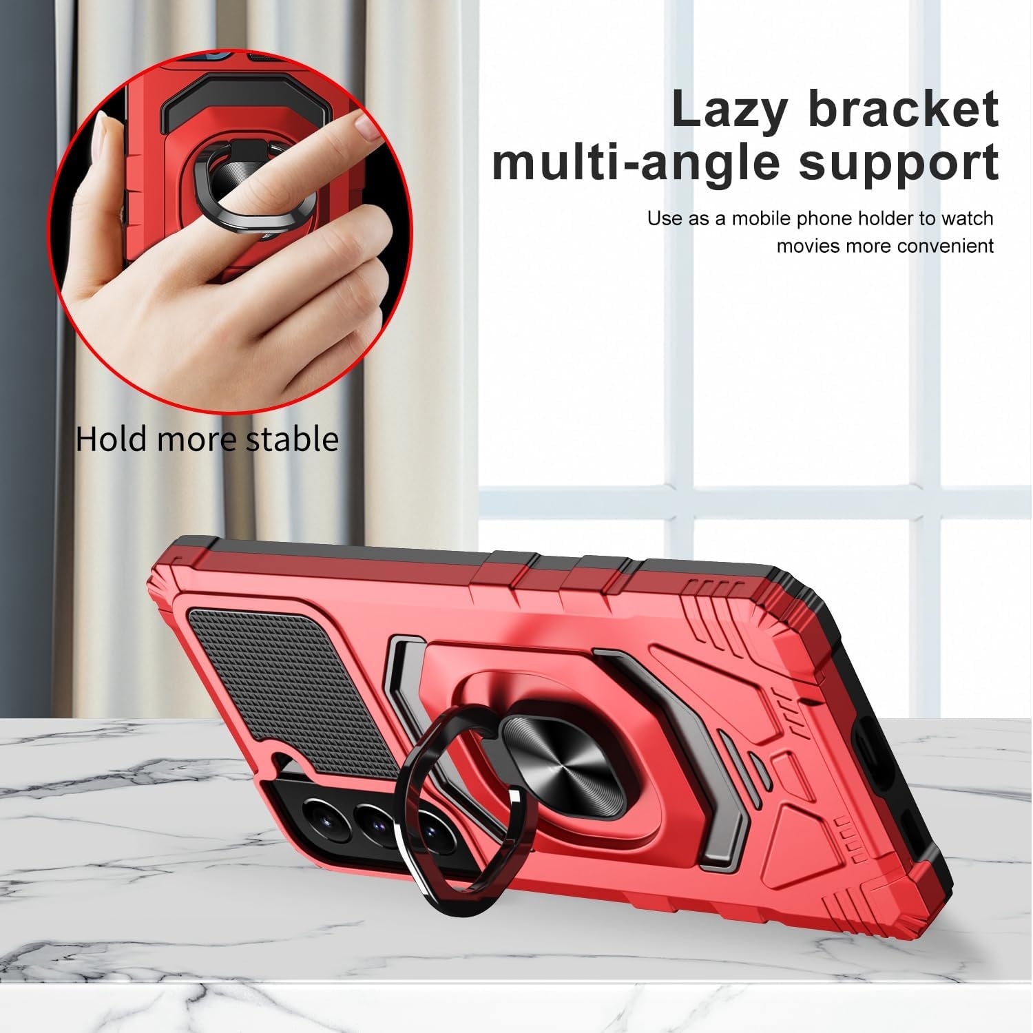 For Samsung Galaxy S22 plus Case with Kickstand Ring Magnetic Holder Military Grade for Galaxy 22+ plus Case Protective Shockproof Case Armor Cover for Galaxy S22 plus Phone Case (Red)