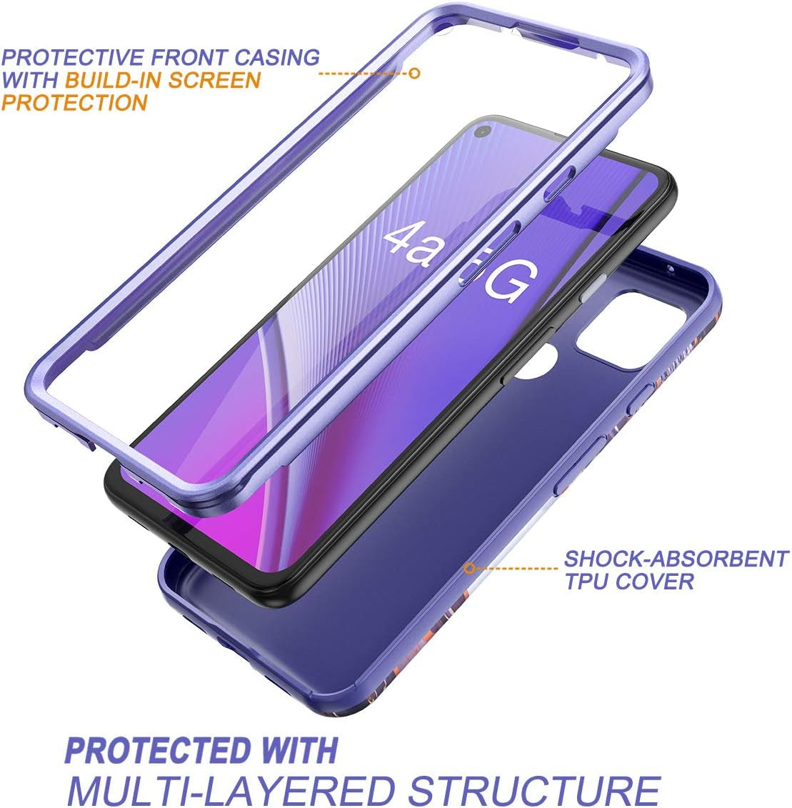 SURITCH Phone Case for Google Pixel 4A 5G 【NOT for 4G】, Front Cover with Built-In Screen Protector Full-Body Protection Shockproof TPU Bumper Protective Case for Girl Women Cute,Lavender  SURITCH   