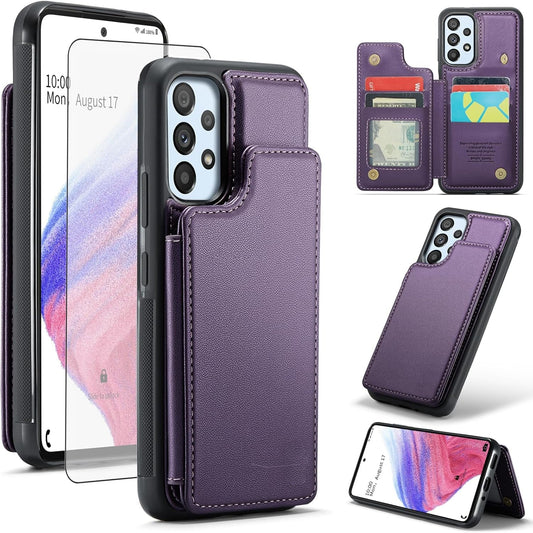 Asuwish Phone Case for Samsung Galaxy A53 5G Wallet Cover with Screen Protector and RFID Blocking PU Leather Credit Card Holder Stand Cell Accessories a 53 G5 53A SM A536U 6.5" 2022 Women Men Purple