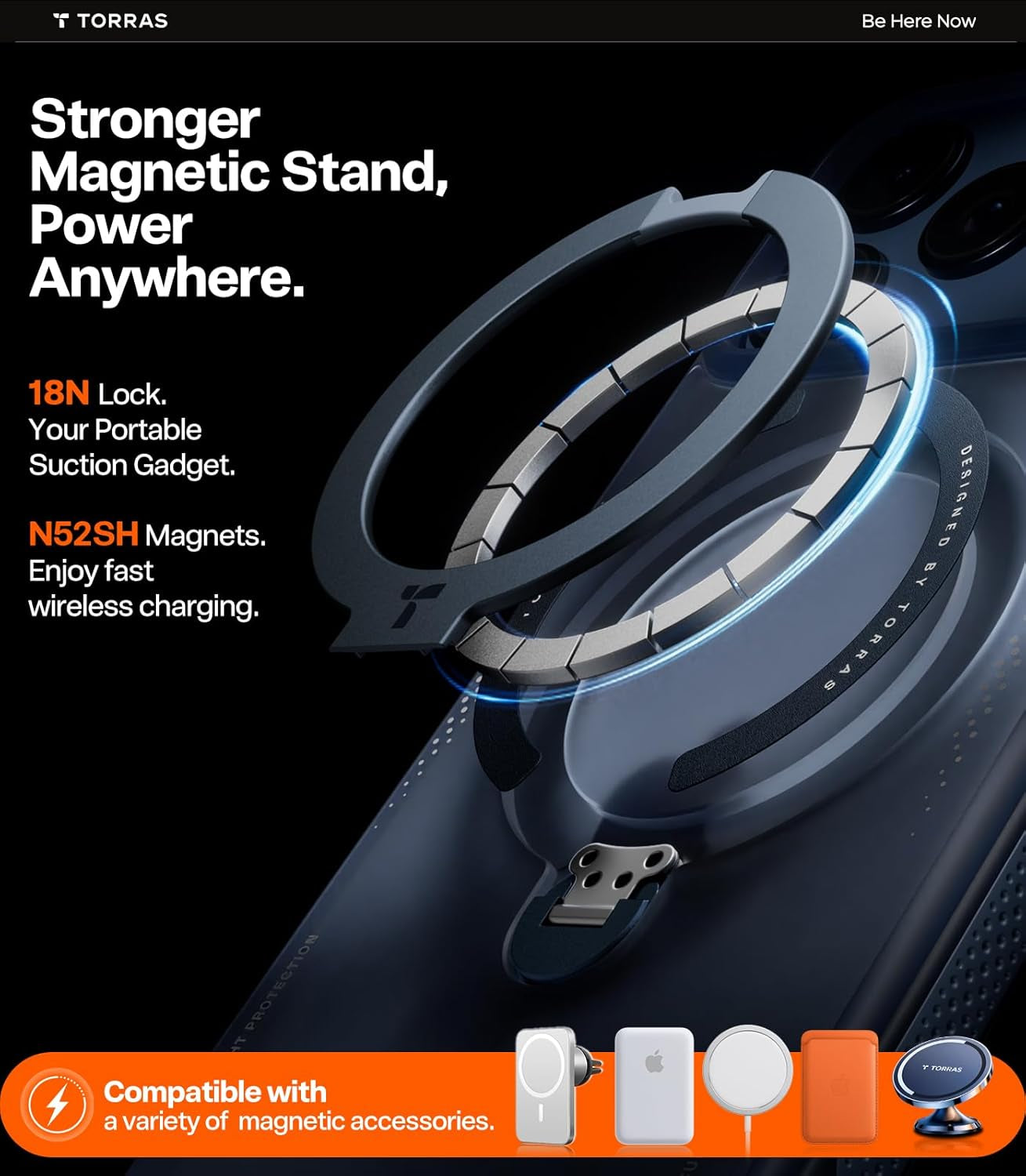 TORRAS Ostand Q3 Air for Iphone 17 Pro Max Case with 360 Magnetic Stand, Fit for Magsafe, Mil-Grade Drop Tested, Camera Control Button, Shockproof Phone Case for Iphone 17 Pro Max 6.9", Midnight Blue