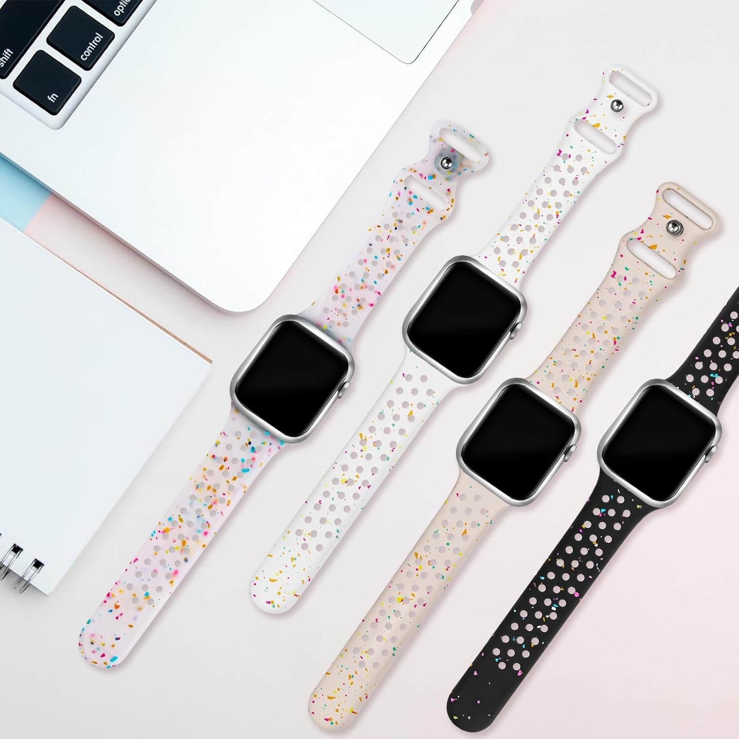 4 Pack Sport Bands Compatible with Apple Watch Band 38Mm 40Mm 41Mm 42Mm 44Mm 45Mm 49Mm for Women Men, Soft Silicone Breathable Strap Wristband for Iwatch Series SE 9 8 7 6 5 4 3 2 1 Ultra