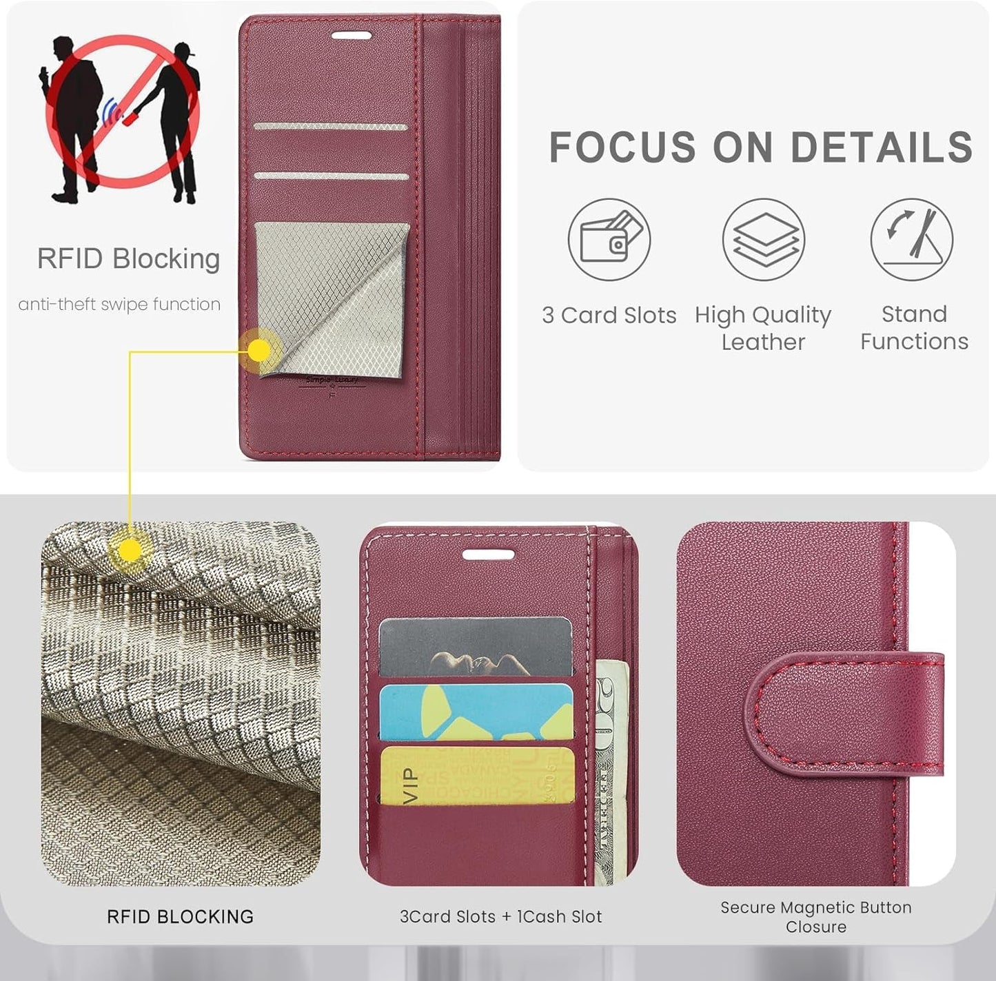 For Samsung Galaxy A53 5G Wallet Case with RFID Blocking Credit Card Holder, PU Leather Folio Flip Kickstand Protective Shockproof Cover Women Men for Samsung A53 Phone Case(Red)